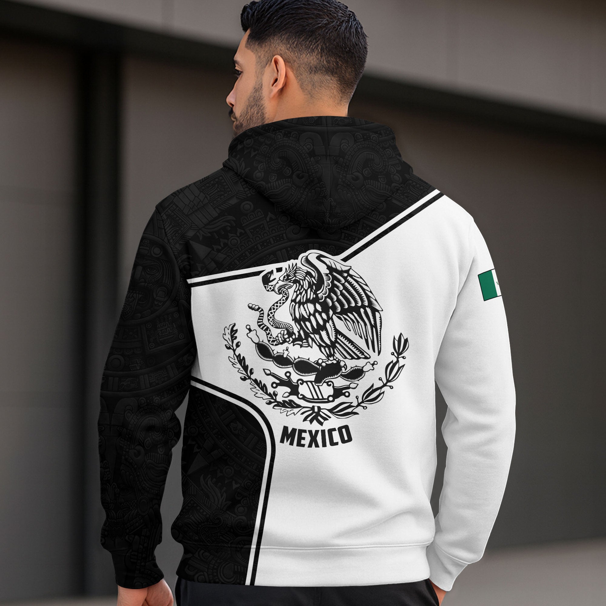 Mexico Aztec Culture White Black Eagle Heritage Men Hoodie