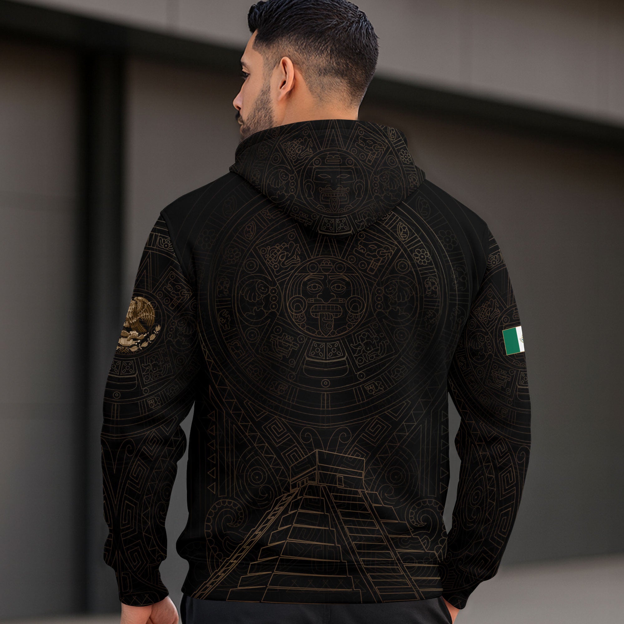 Mexican Gold Eagle Snake National Seal Aztec Calendar Mens Sudadera De Mexico Hoodie