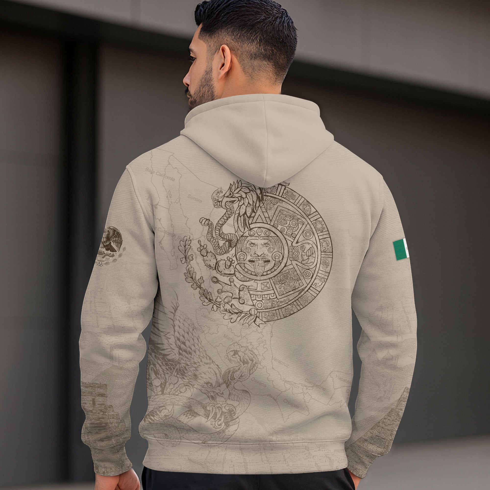Mexican Tan Aztec Calendar Map Eagle Heritage Mens Sudadera De Mexico Hoodie