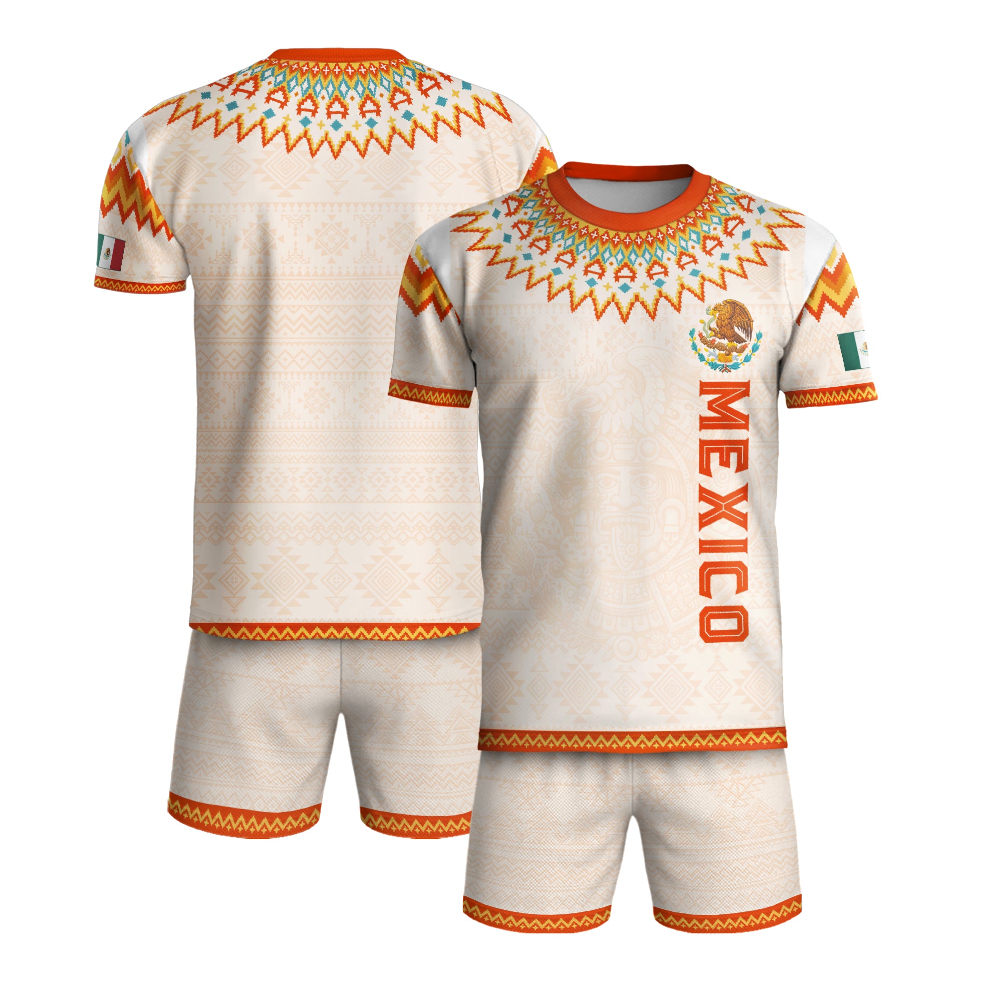 Mexico Heritage Soccer Jersey, Aztec Pattern Mexican Roots Design Jersey For Men