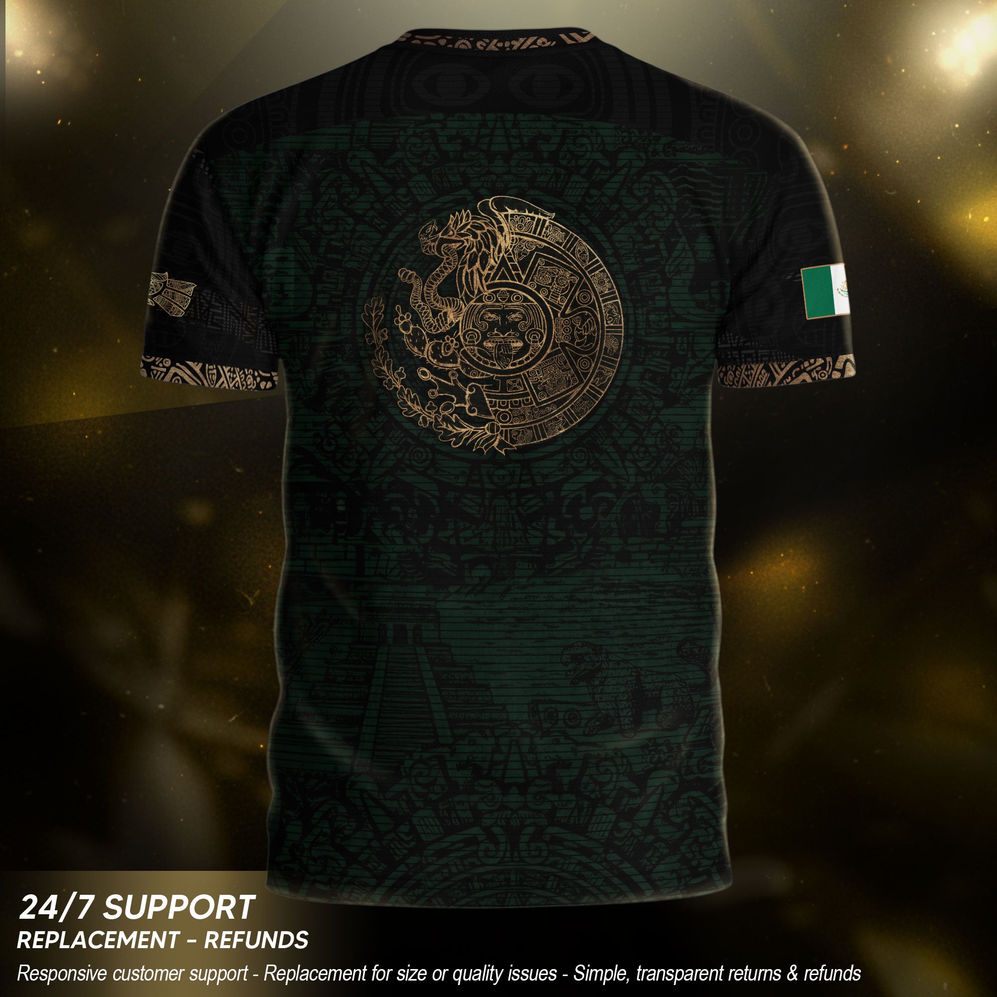 Mexico Heritage Dark Green Gold Vintage Athletic Aztec Calendar Soccer Jersey