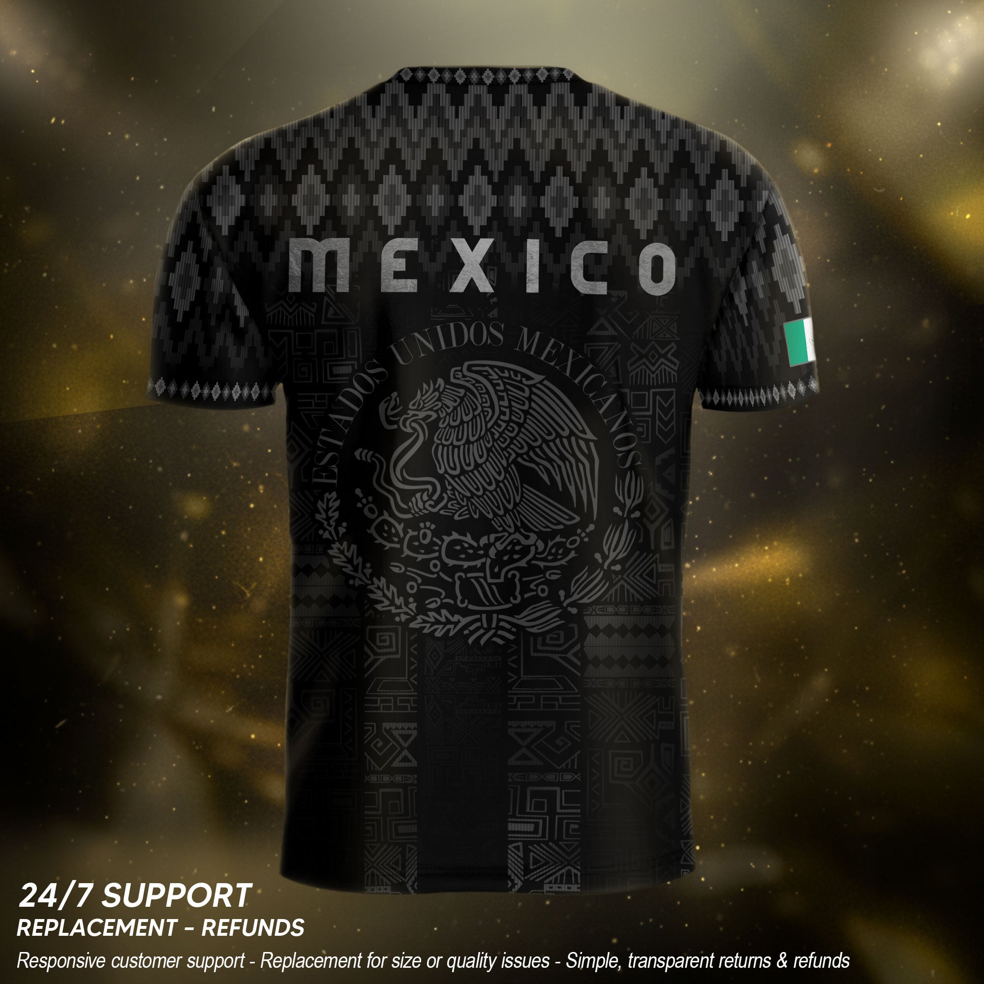 Mexico Heritage Orgullo Mexicano Black Silver Traditional Pattern Eagle Soccer Jersey