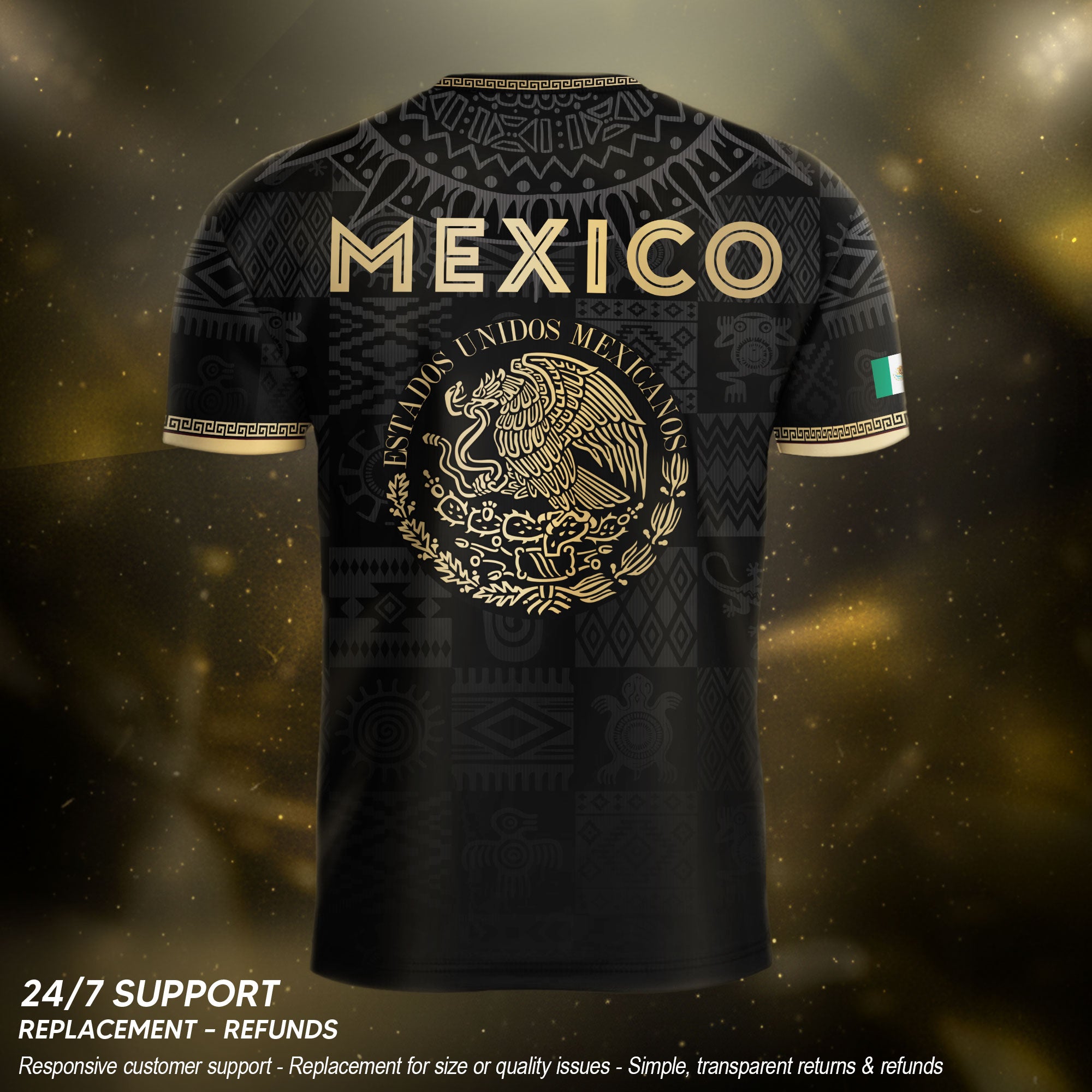 Mexico Coat of Arms Black Gold Ancient Mayan Aztec Symbols Soccer Jersey