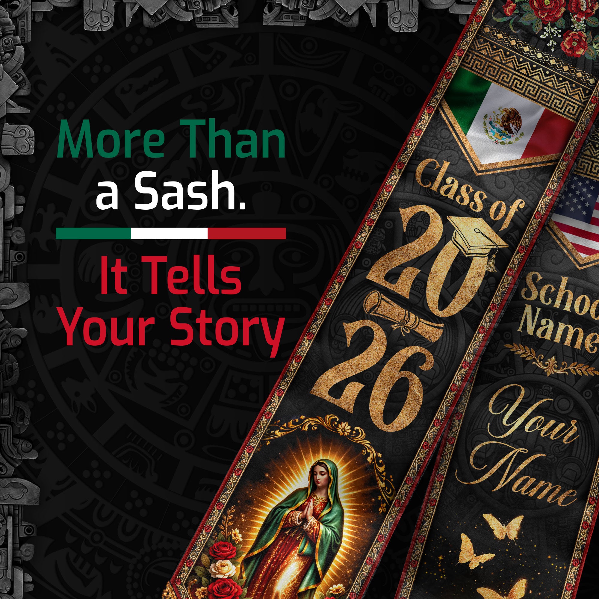 Mexican Graduation Stole 2026 Custom Mexican Graduation Sash, Mexican Flag Graduation