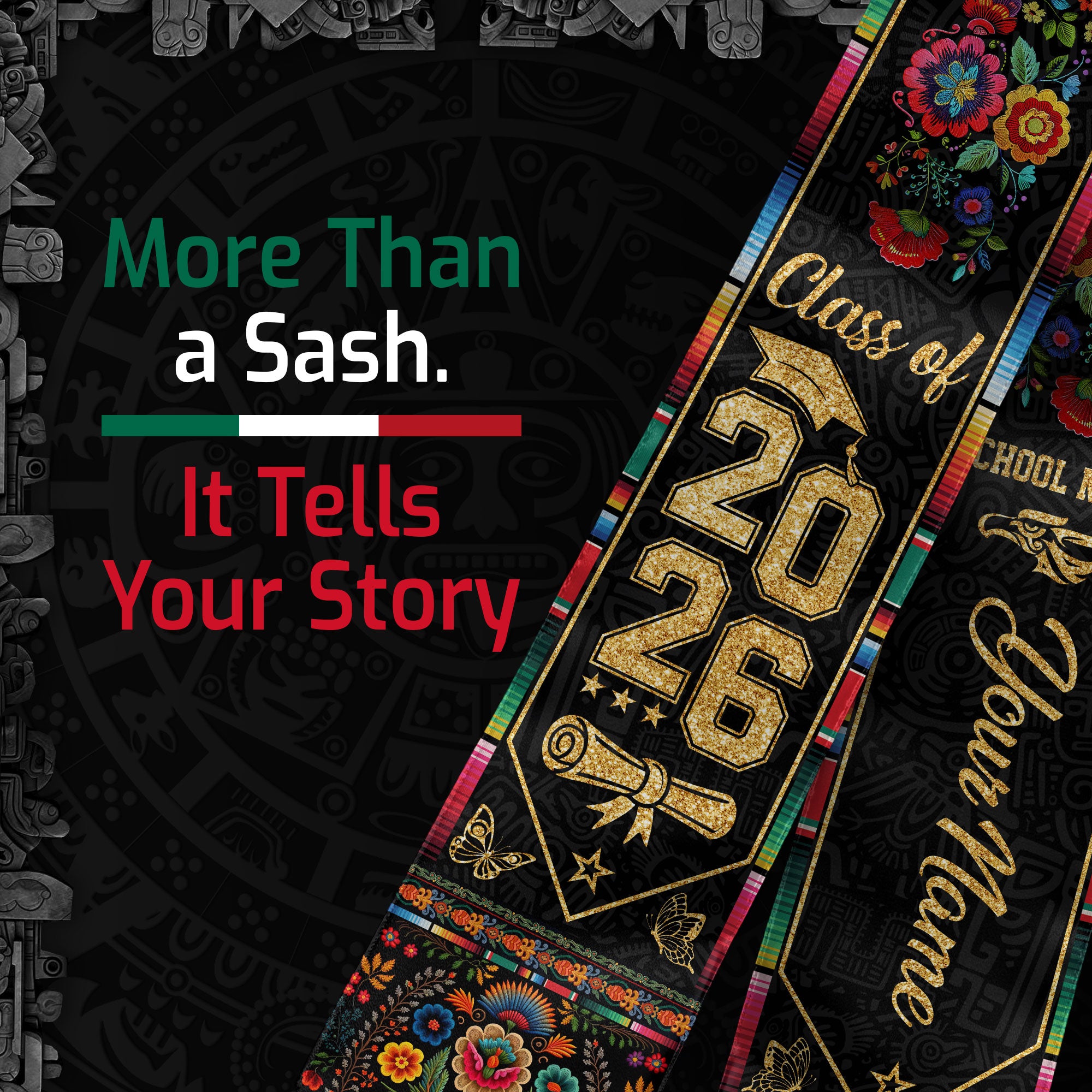 Mexican Graduation Stole Custom 2026 Mexican Graduation Sash, Mexican Stoles for Graduation