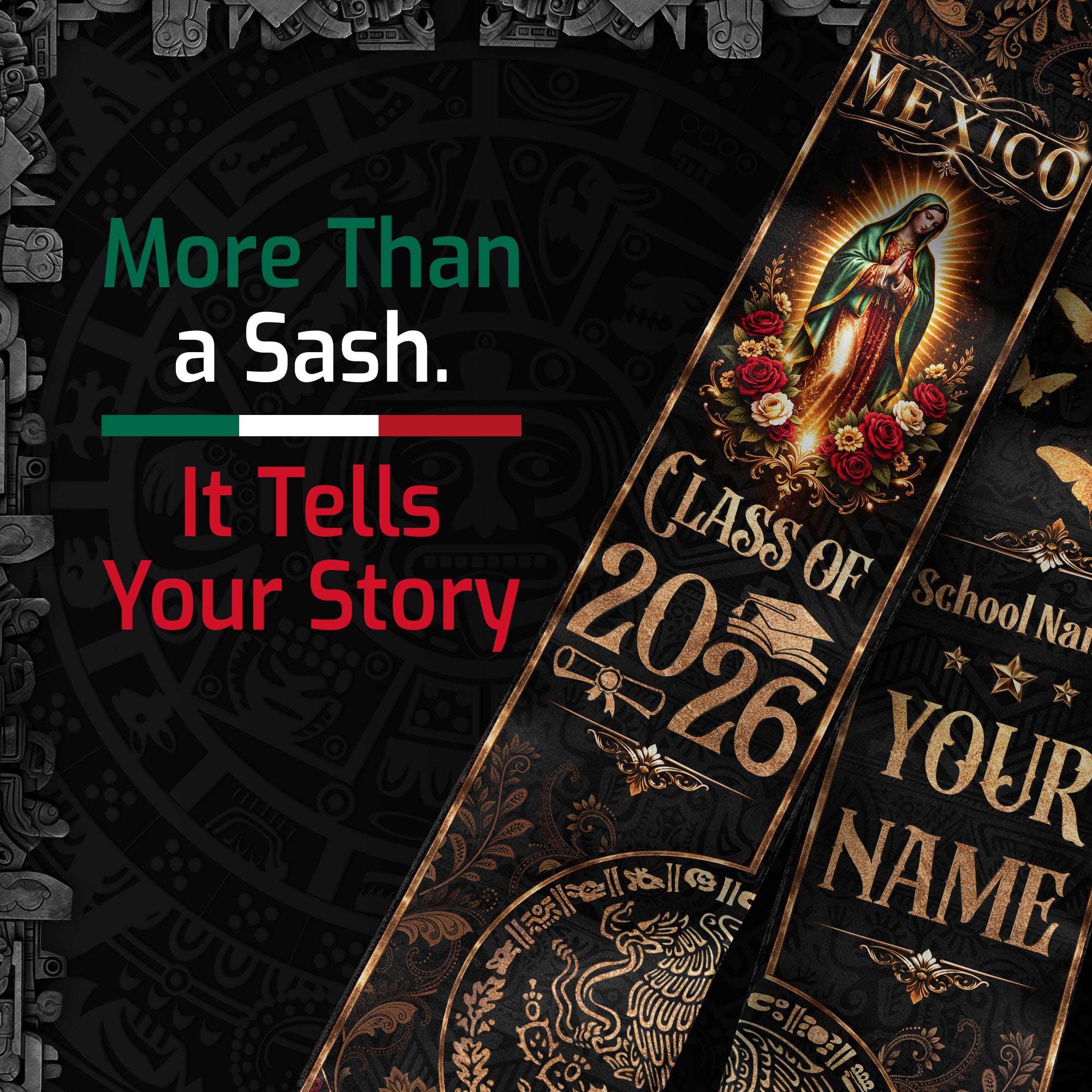Mexican Graduation Stole 2026 Custom Mexican Graduation Sash, Mexican Flag Sash Mexico