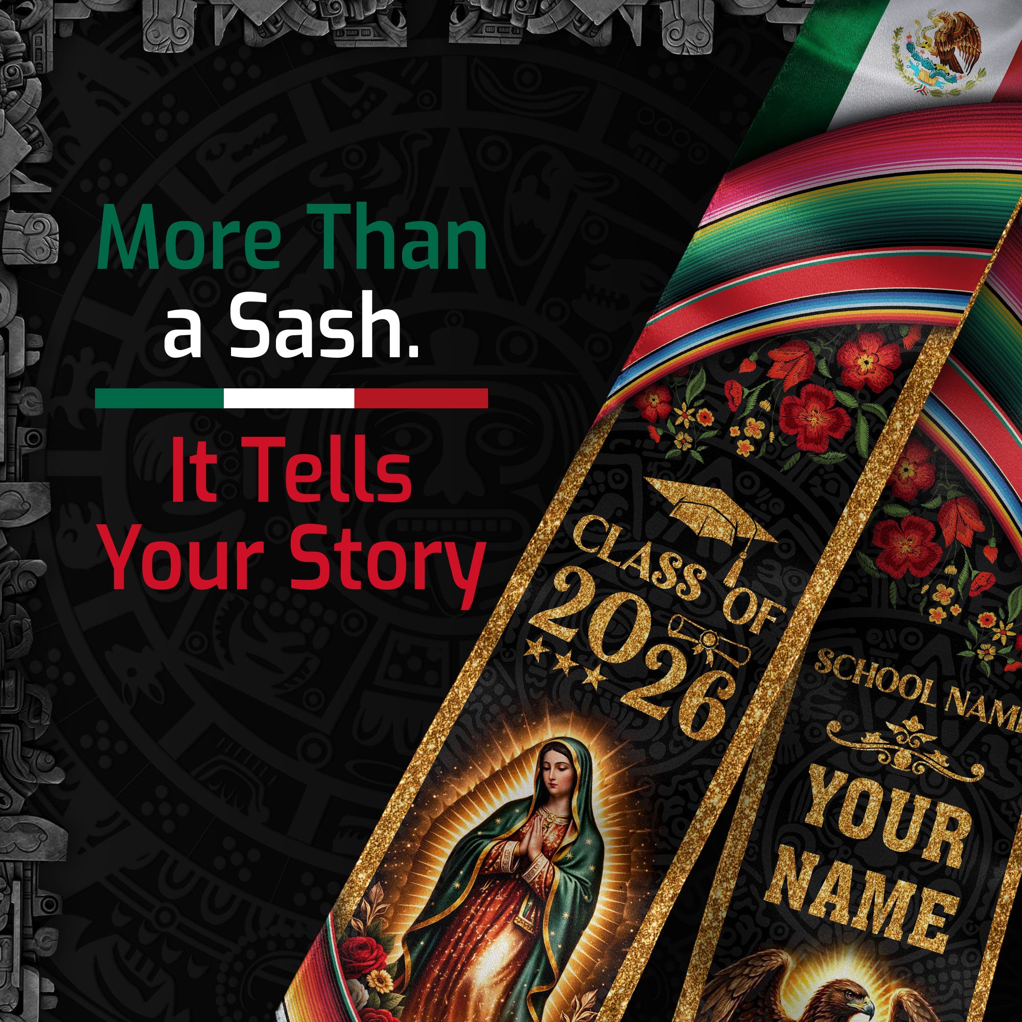 Mexican Graduation Stole Custom 2026 Graduation Sash Mexico, Mexican Flag Stole