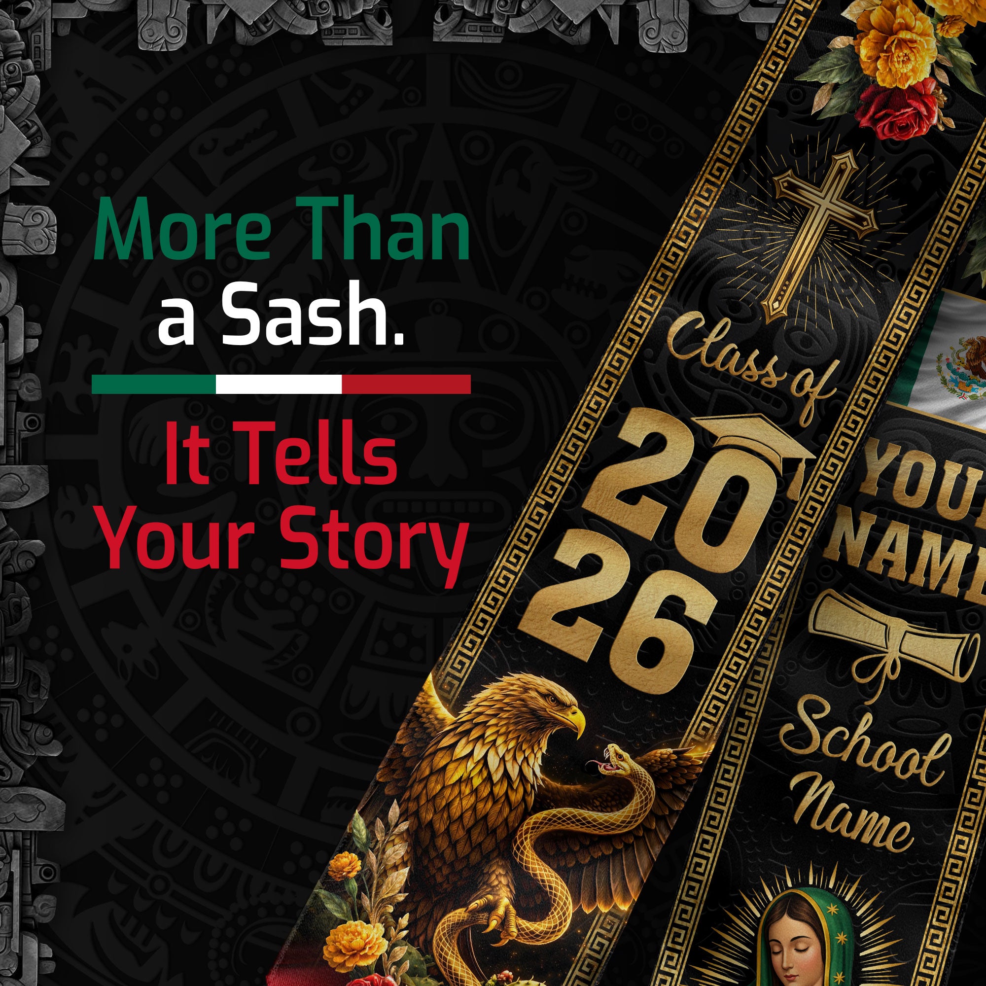Mexican Graduation Stole 2026 Custom Graduation Sash Personalized Stoles for Graduation Mexico
