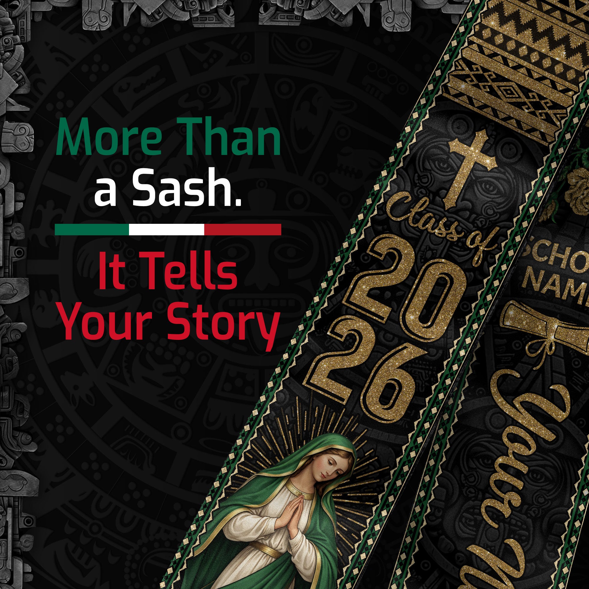Custom Mexico Graduation Stole 2026 Personalized Mexican Graduation Sash Stoles for Graduation 2026
