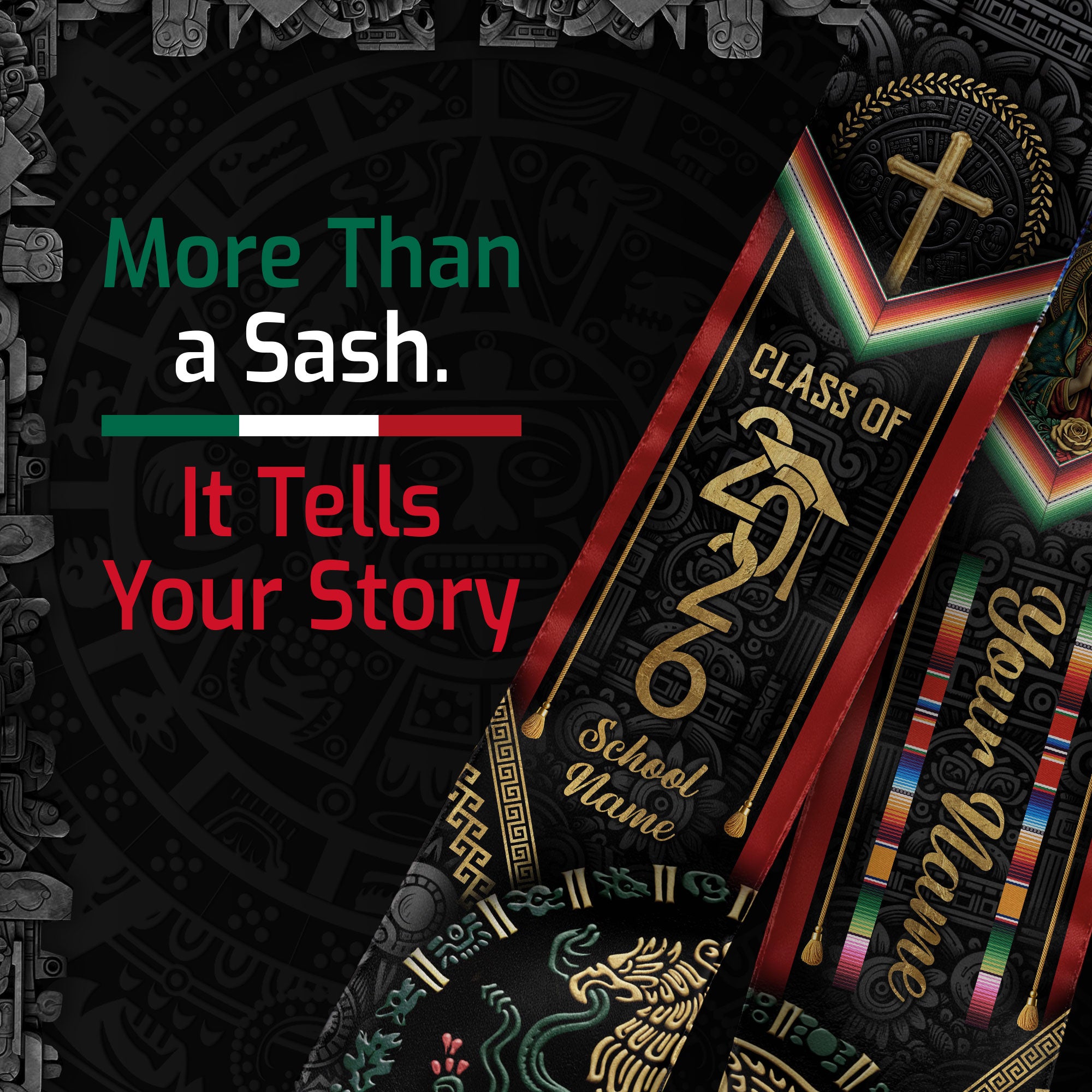 Mexican Style Graduation Stole 2026 Custom Graduation Sash Personalized Stoles for Graduation Mexico