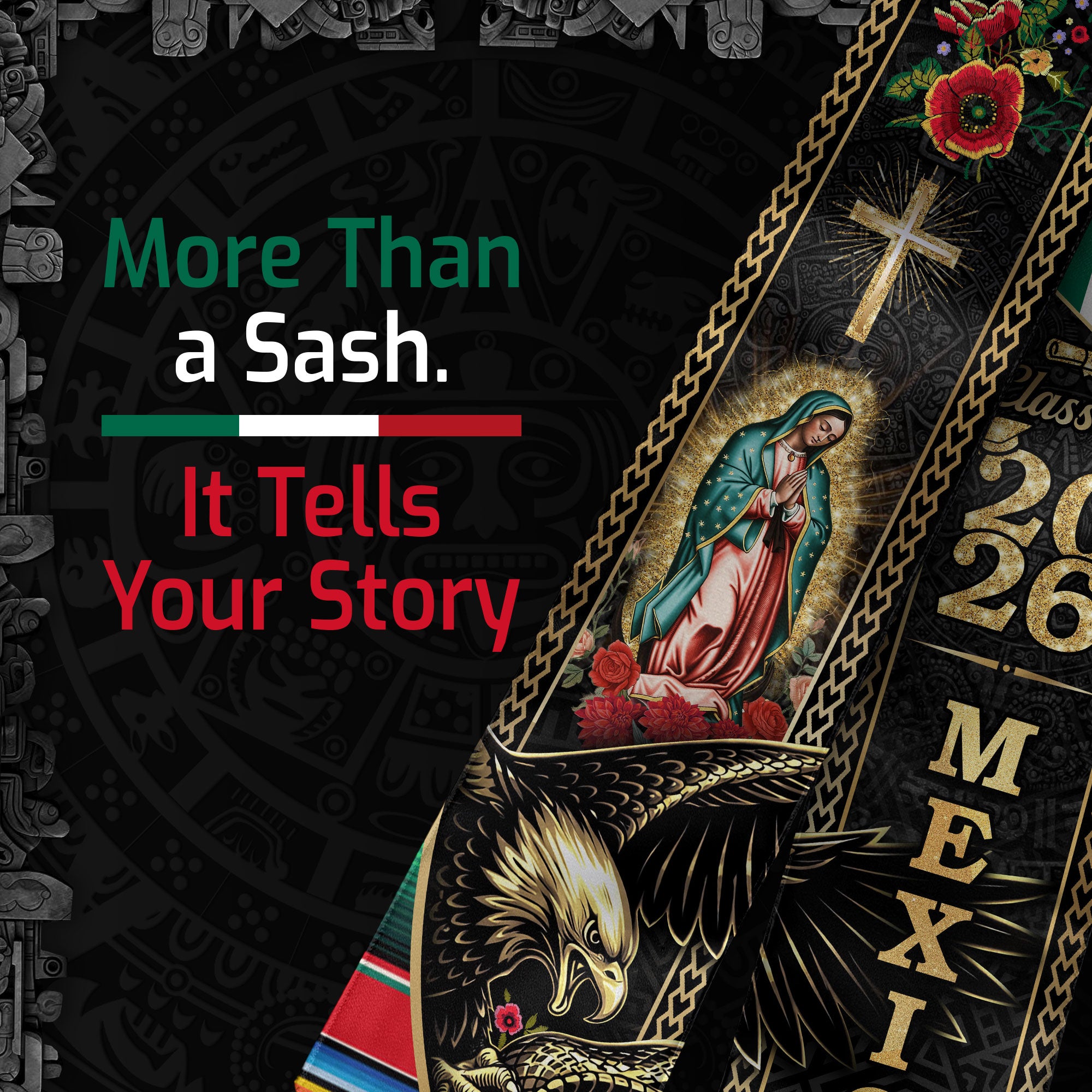 Class of 2026 Graduation Stole Mexico Eagle Guadalupe Hispanic Sash Cultural Gift