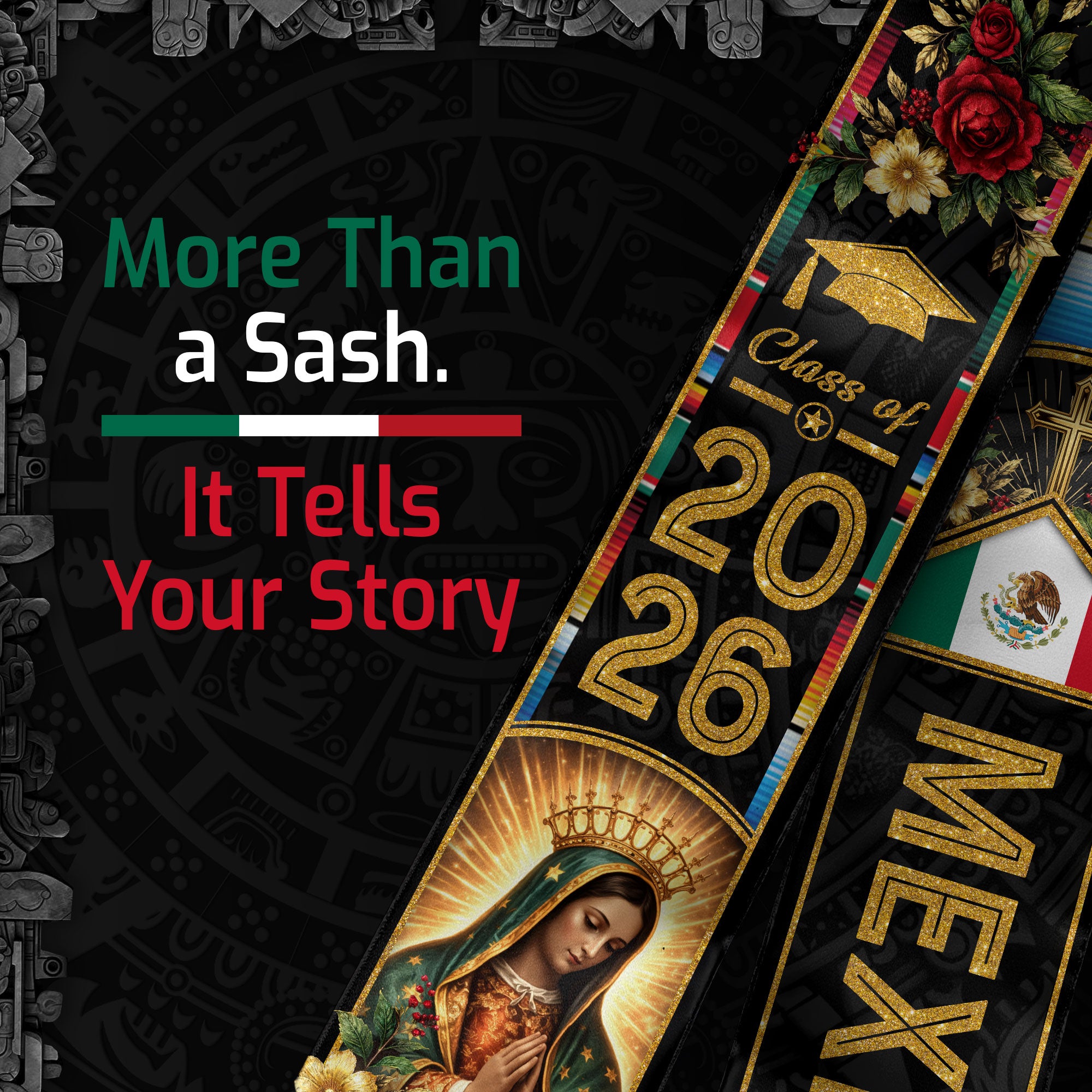 Mexican American Flag Graduation Stole Class of 2026 Mexican Sash Stoles for Graduation