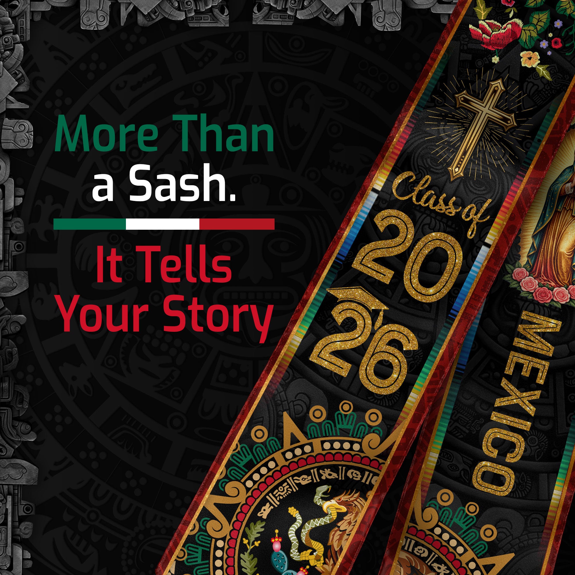 Mexican Sash Graduation Stole Class of 2026 Mexican American Flag Stoles for Graduation