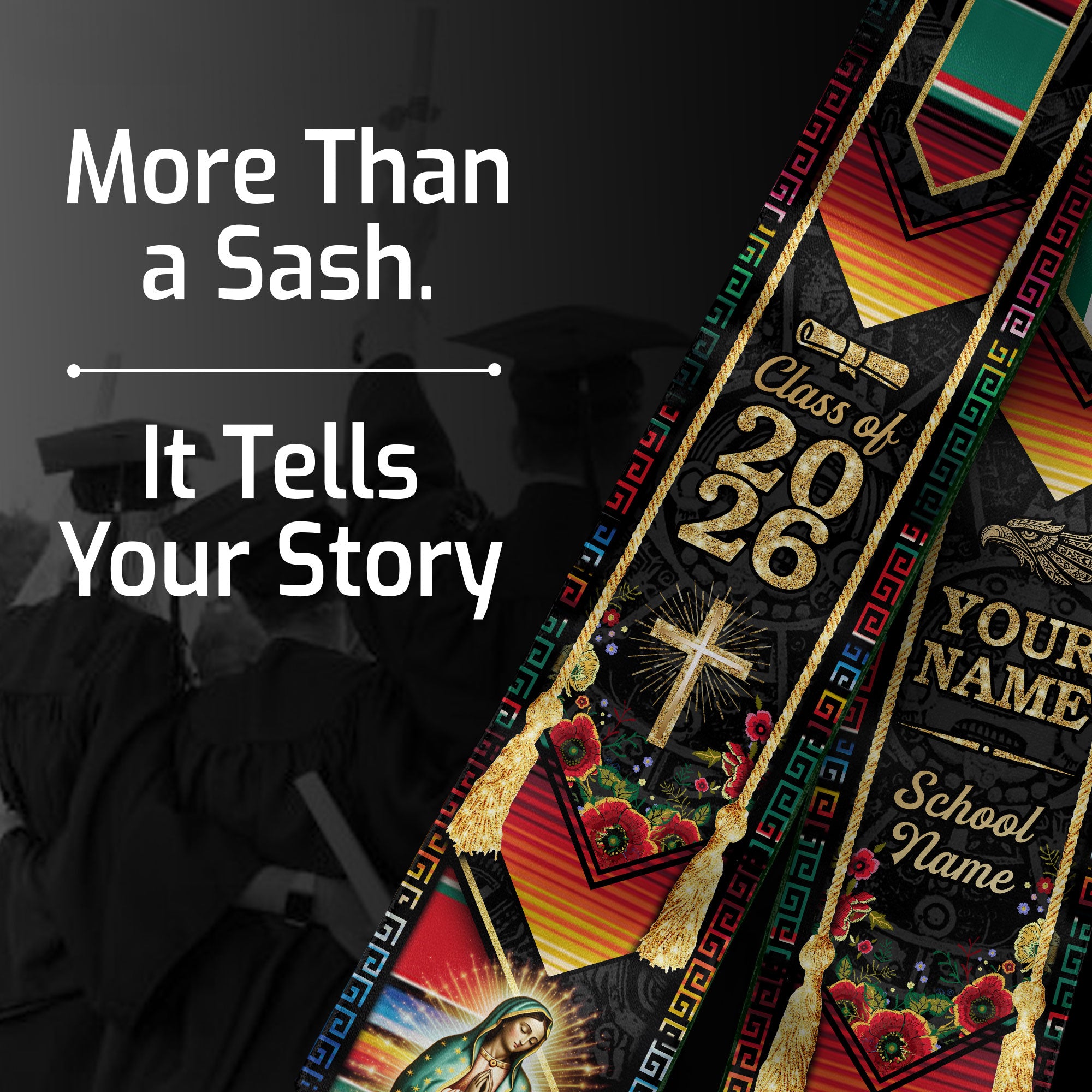 Custom Mexico Graduation Stole 2026 Virgin of Guadalupe Eagle Mexican Heritage Sash Gift