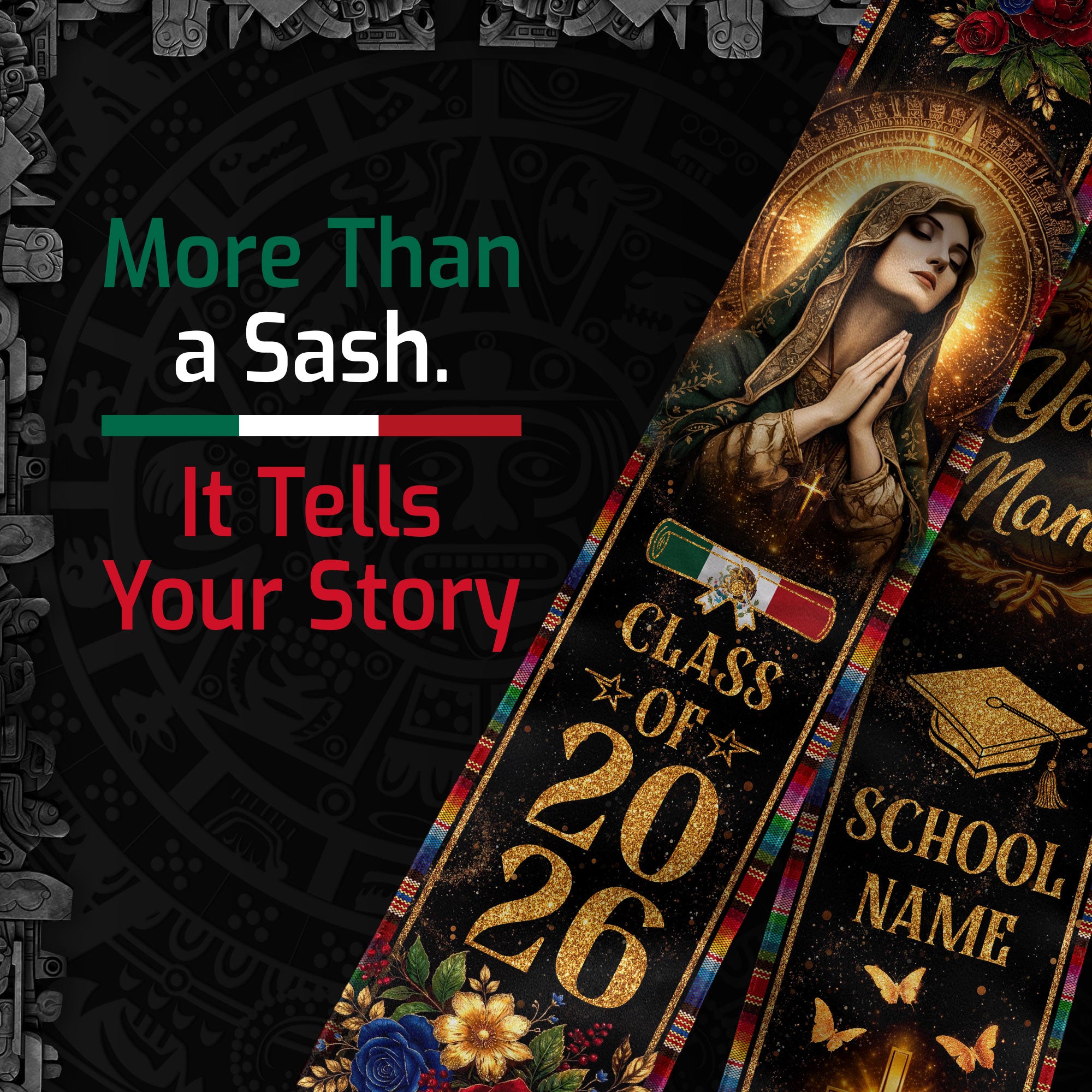 Mexican Graduation Stole 2025 Custom Name Mexico Graduation Sash Personalized