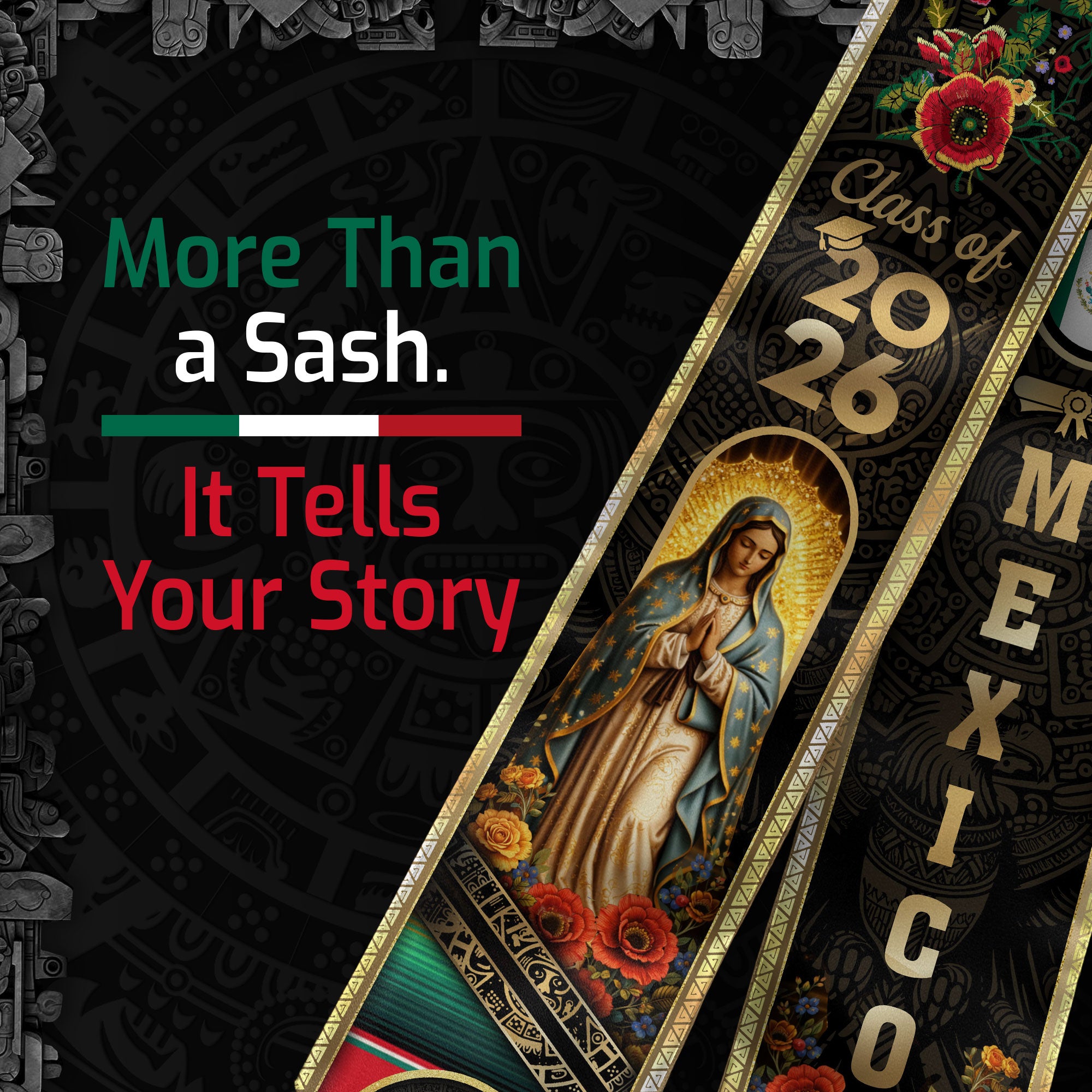 Virgin of Guadalupe Mexico Graduation Stole 2026 - Catholic Faith Mexican Heritage Sash