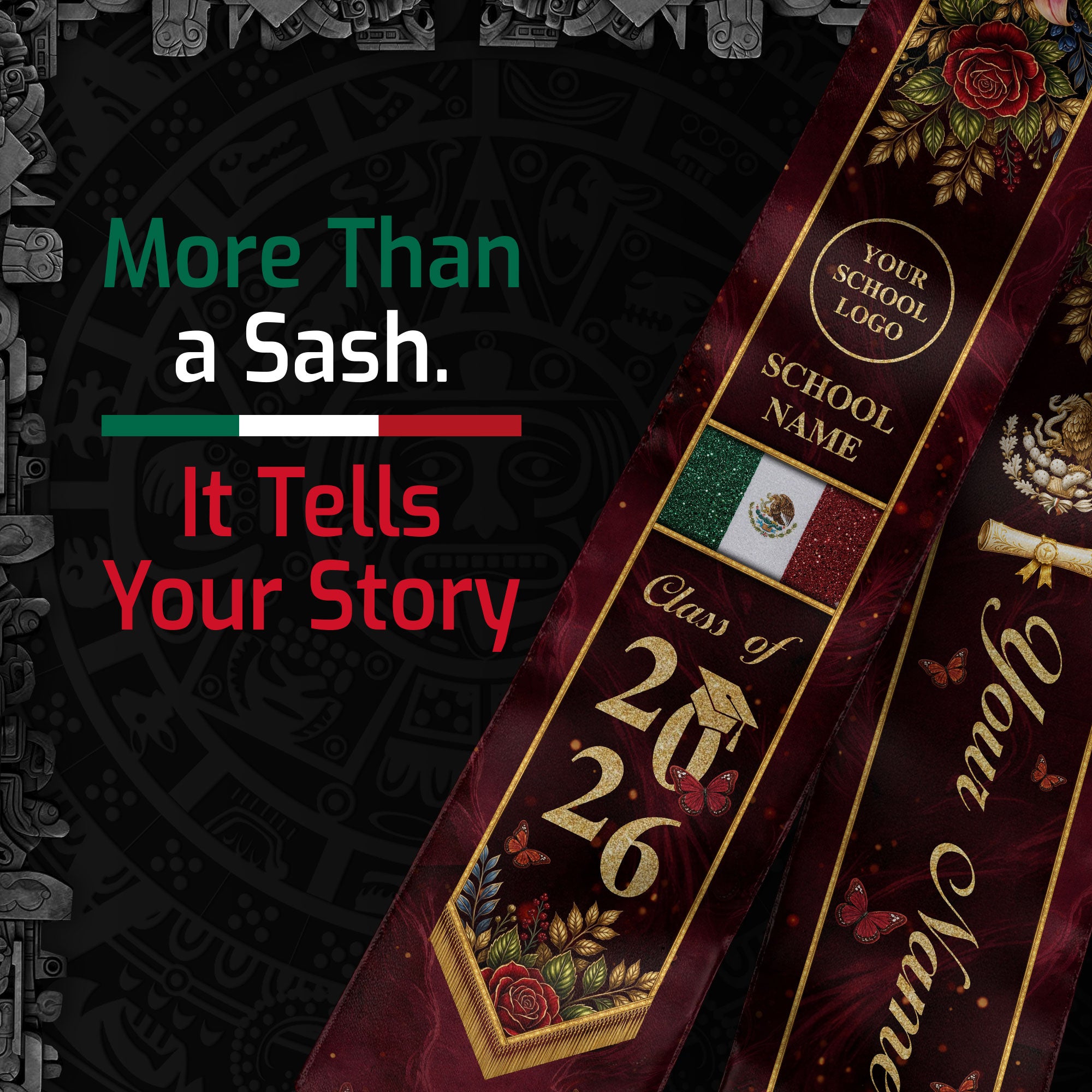 Sacred Heritage Mexican Stole Legacy 2026 Burgundy Virgin Mary Personalized Sash