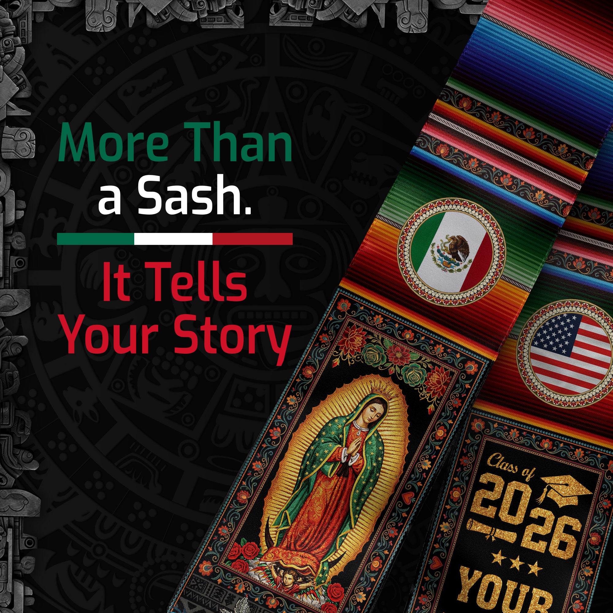 Mexico Serape Graduation Stole Custom Name 2026 Mexican American Grad Gift Sash