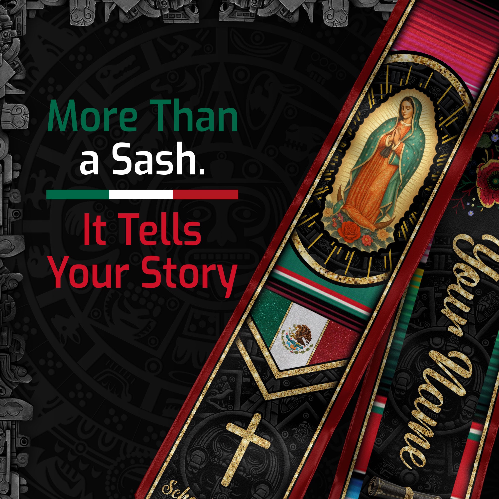 Custom Our Lady of Guadalupe Graduation Stole Tassel Class of 2026 Mexico Burgundy Sash