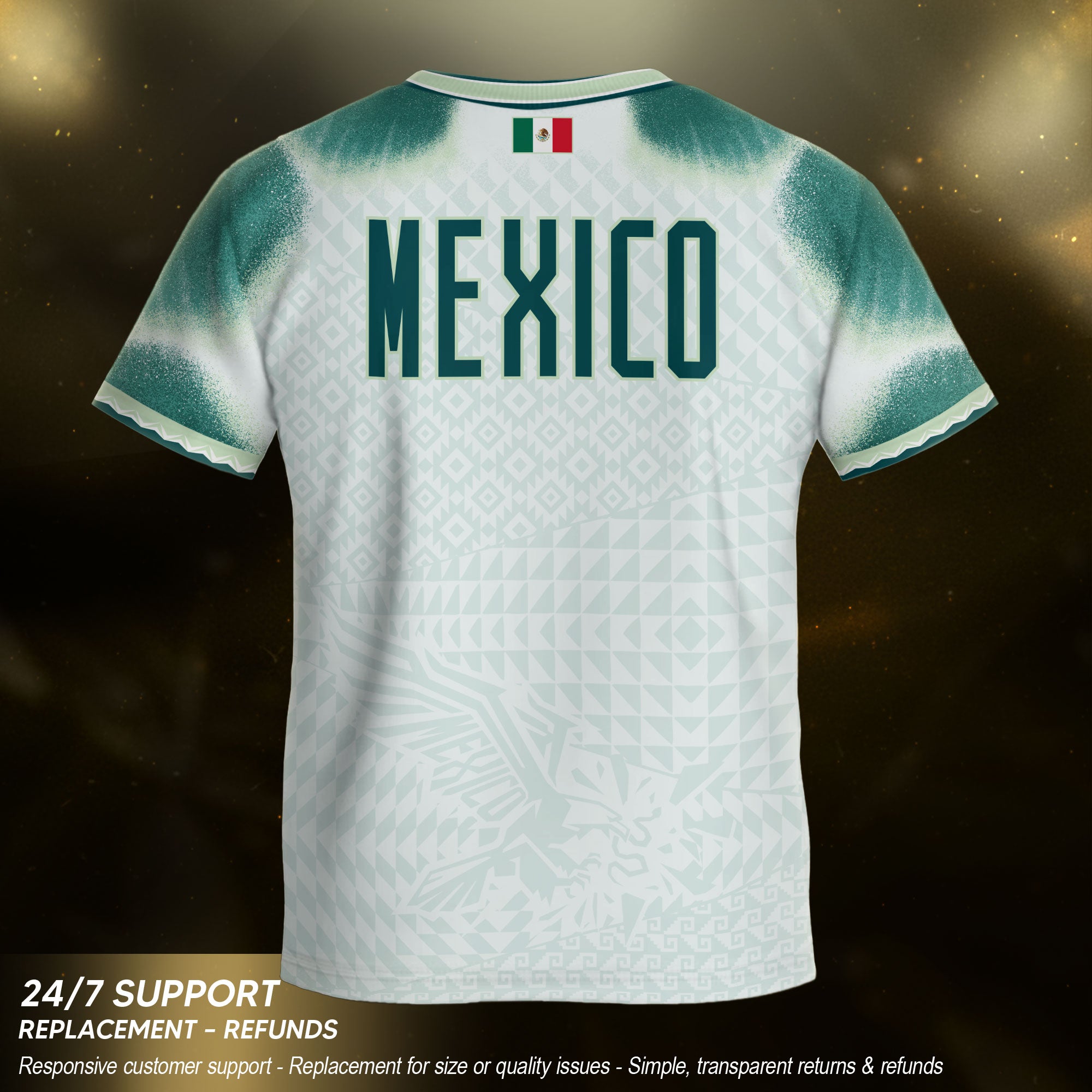 Mexico Soccer Jersey Kids Aztec Eagle Pattern White Youth Football Shirt Fan Sportswear