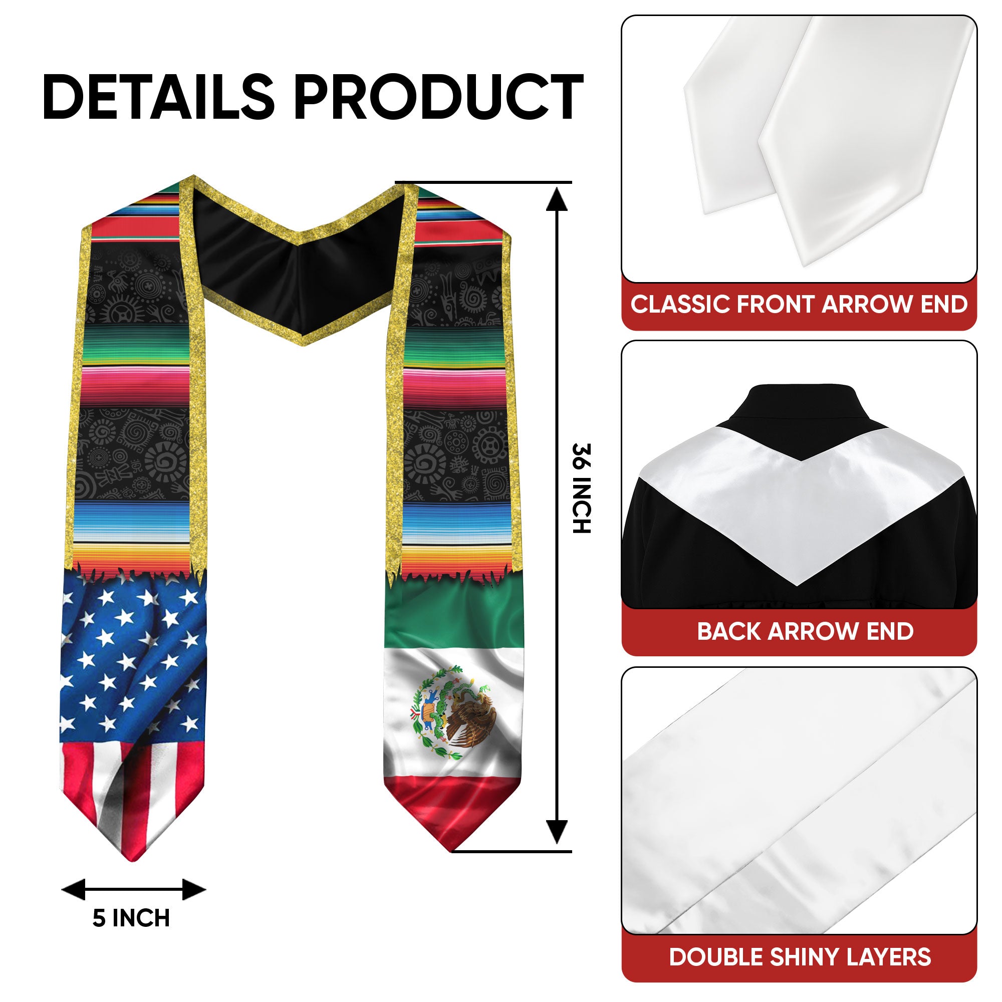 Mexican Graduation Sash 2026, Mexico Stole for Graduate Ceremony