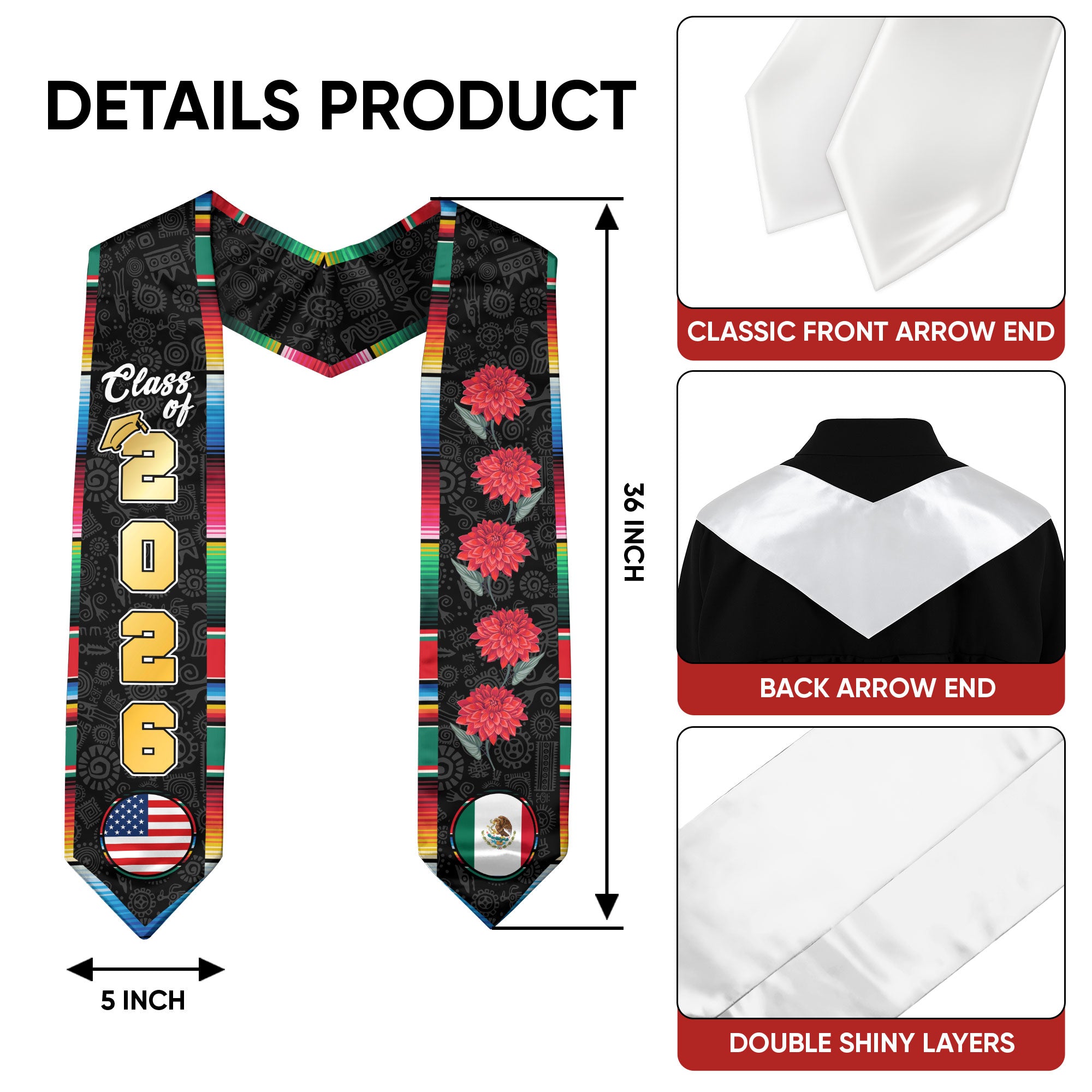 Mexico Mexican Graduation Stole 2026, Sash for Senior Graduate