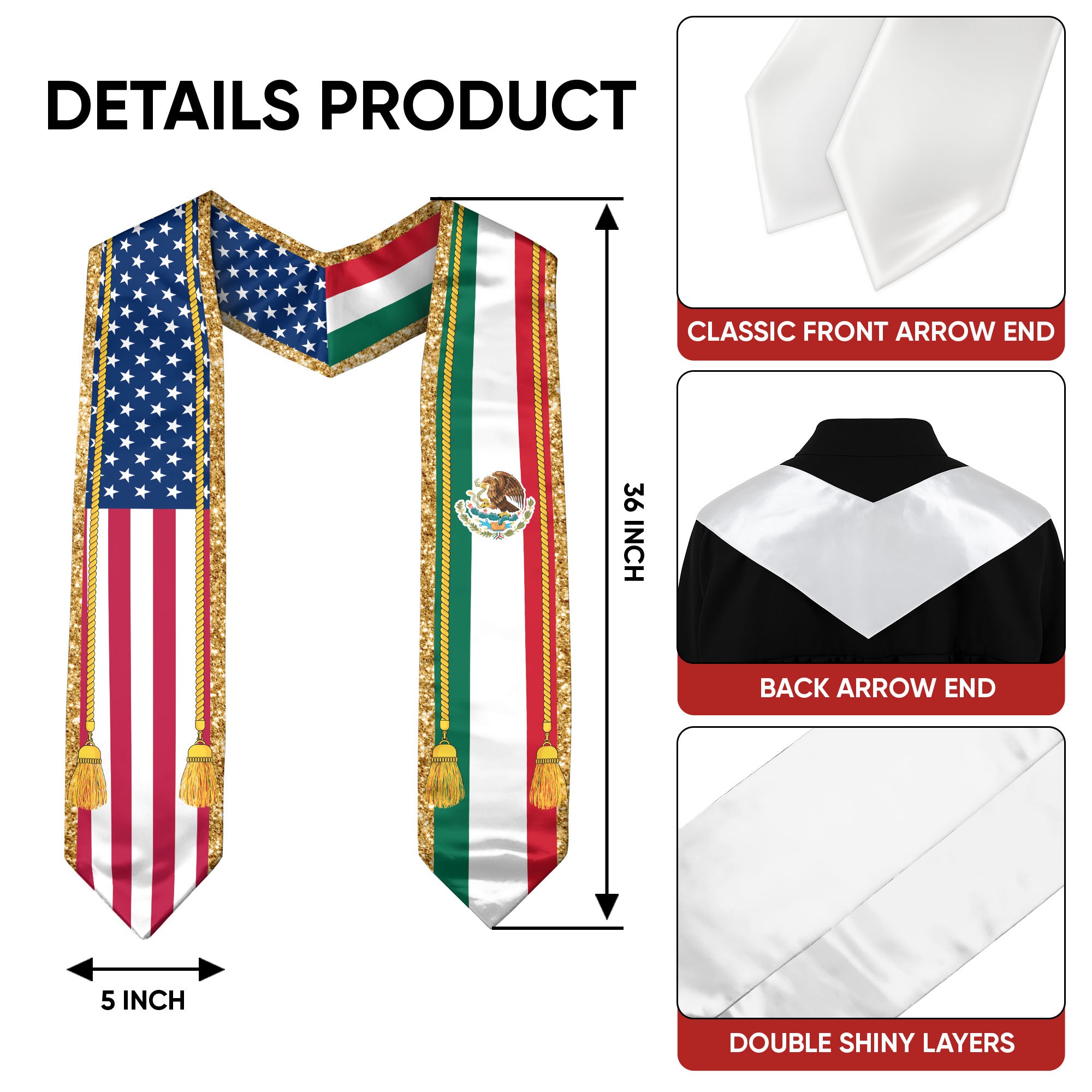 Mexican Stole Mexico 2026, Graduation Sash for Graduate Students