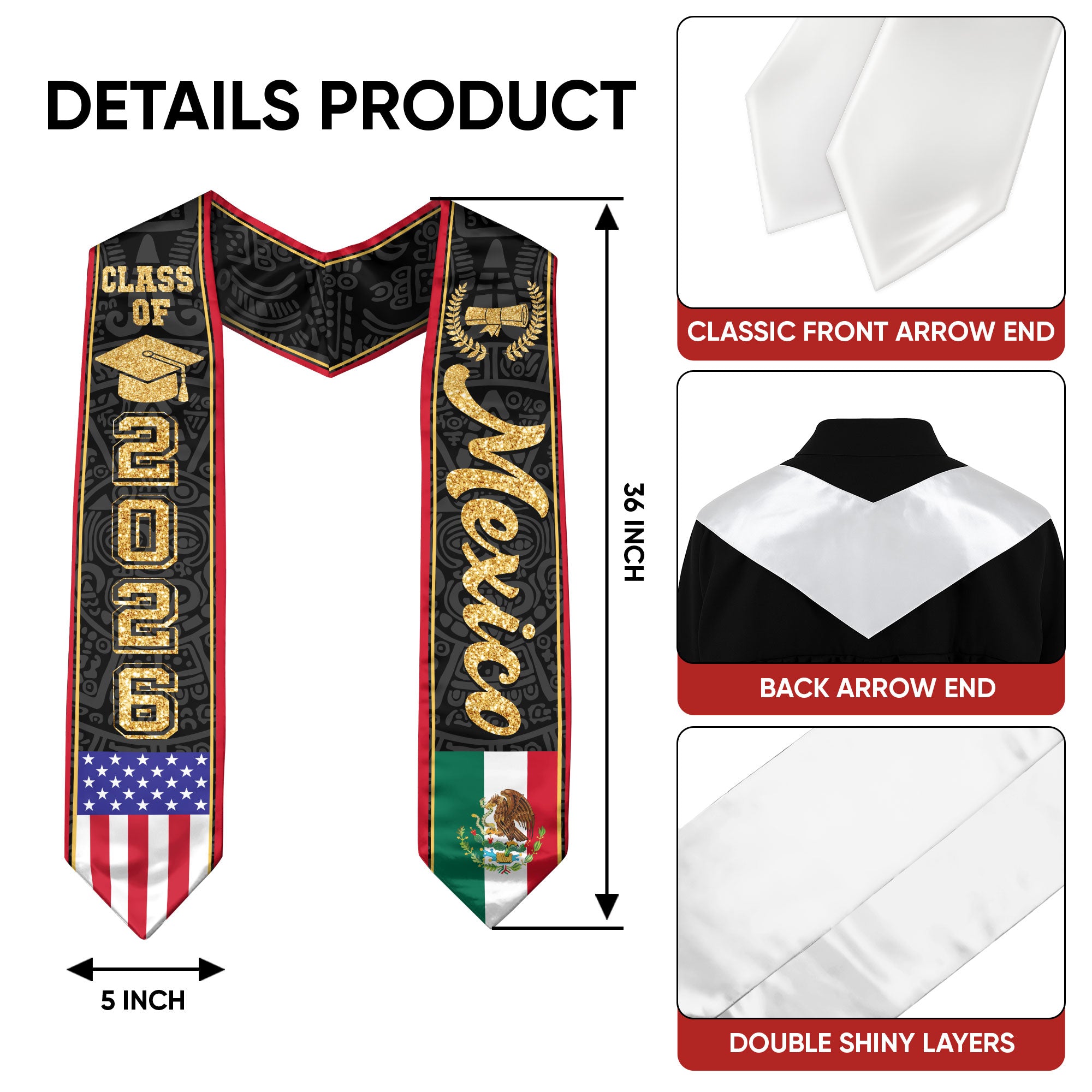Mexico Stole 2026 Graduation, Mexican Sash for Graduation Ceremony, Class of 2026 Gift