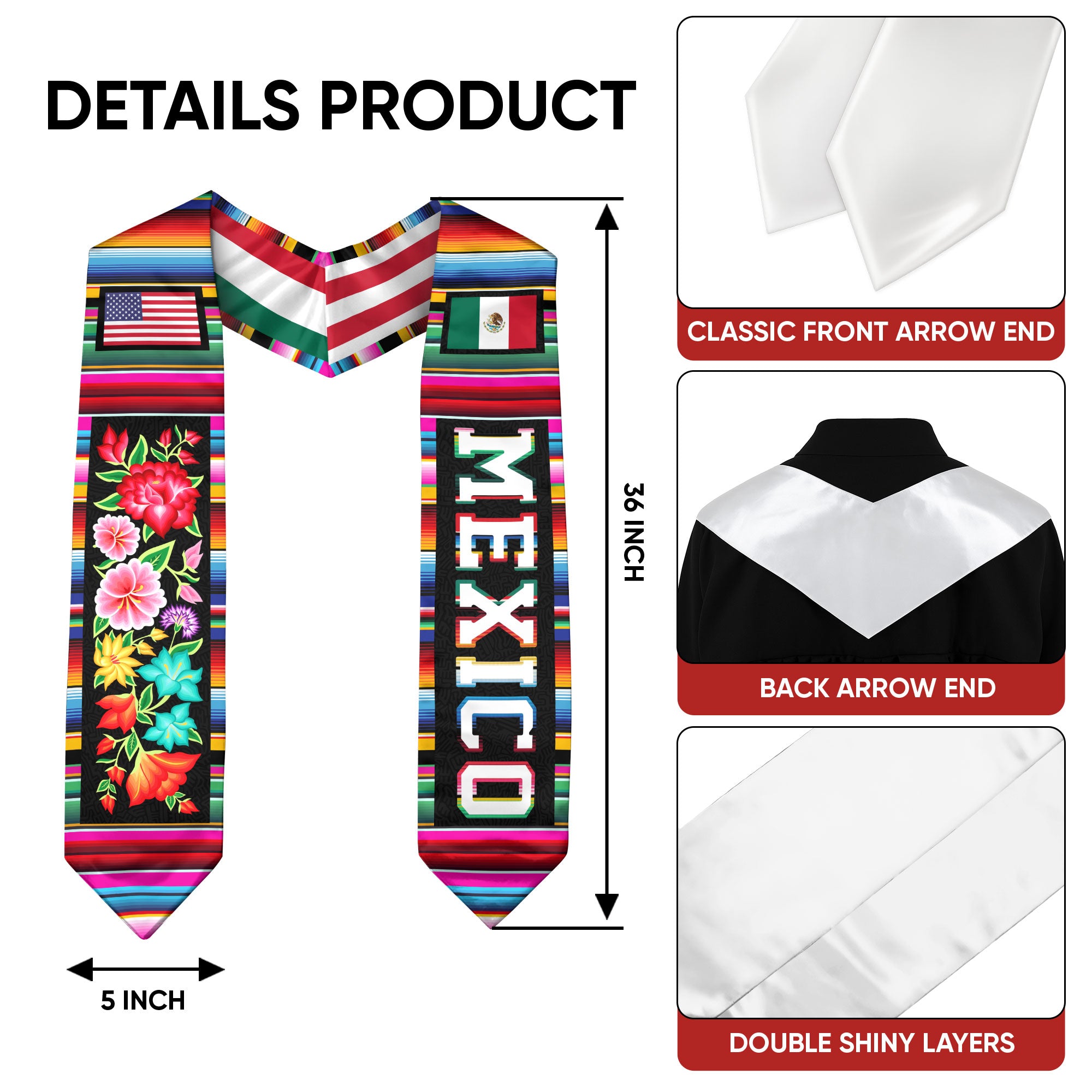 Mexican Class of 2026 Sash, Mexico Graduation Stole for Ceremony, Senior 2026