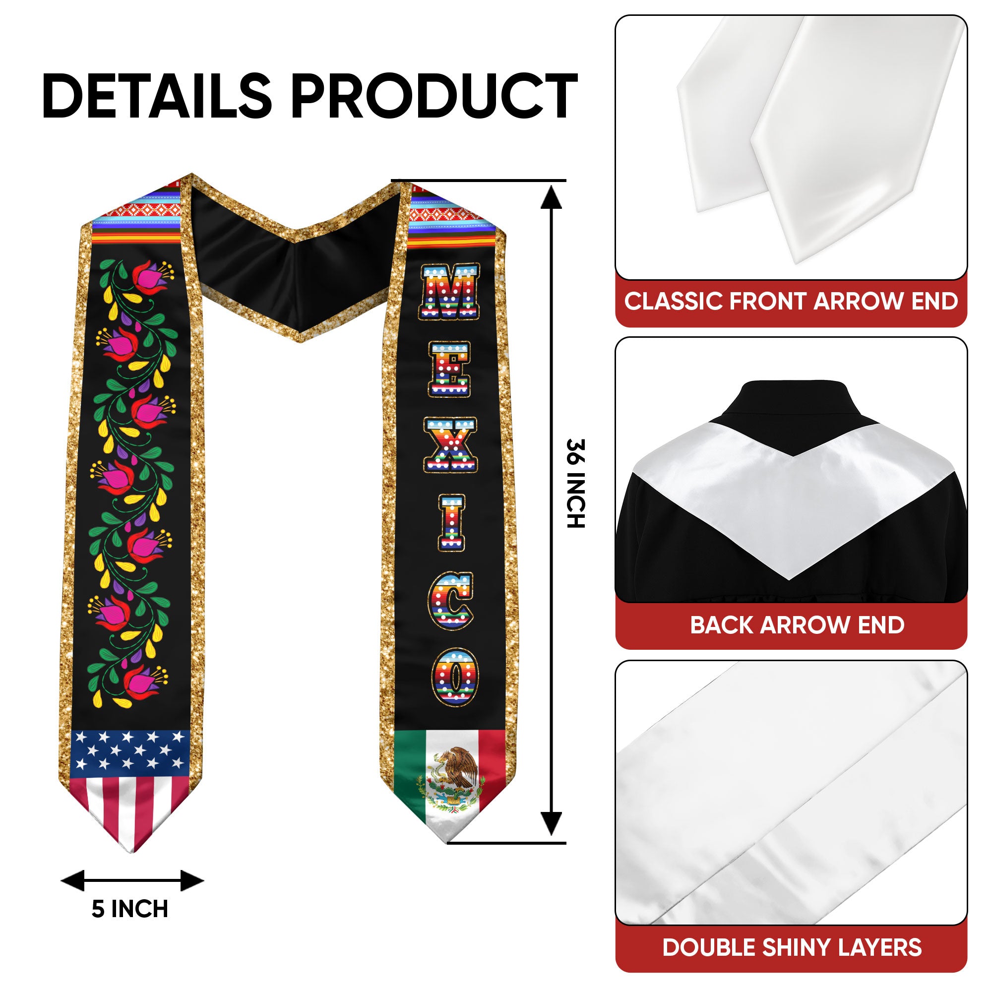 Mexican Sash for Graduation 2026, Mexico Stole for Senior Ceremony, Class of 2026