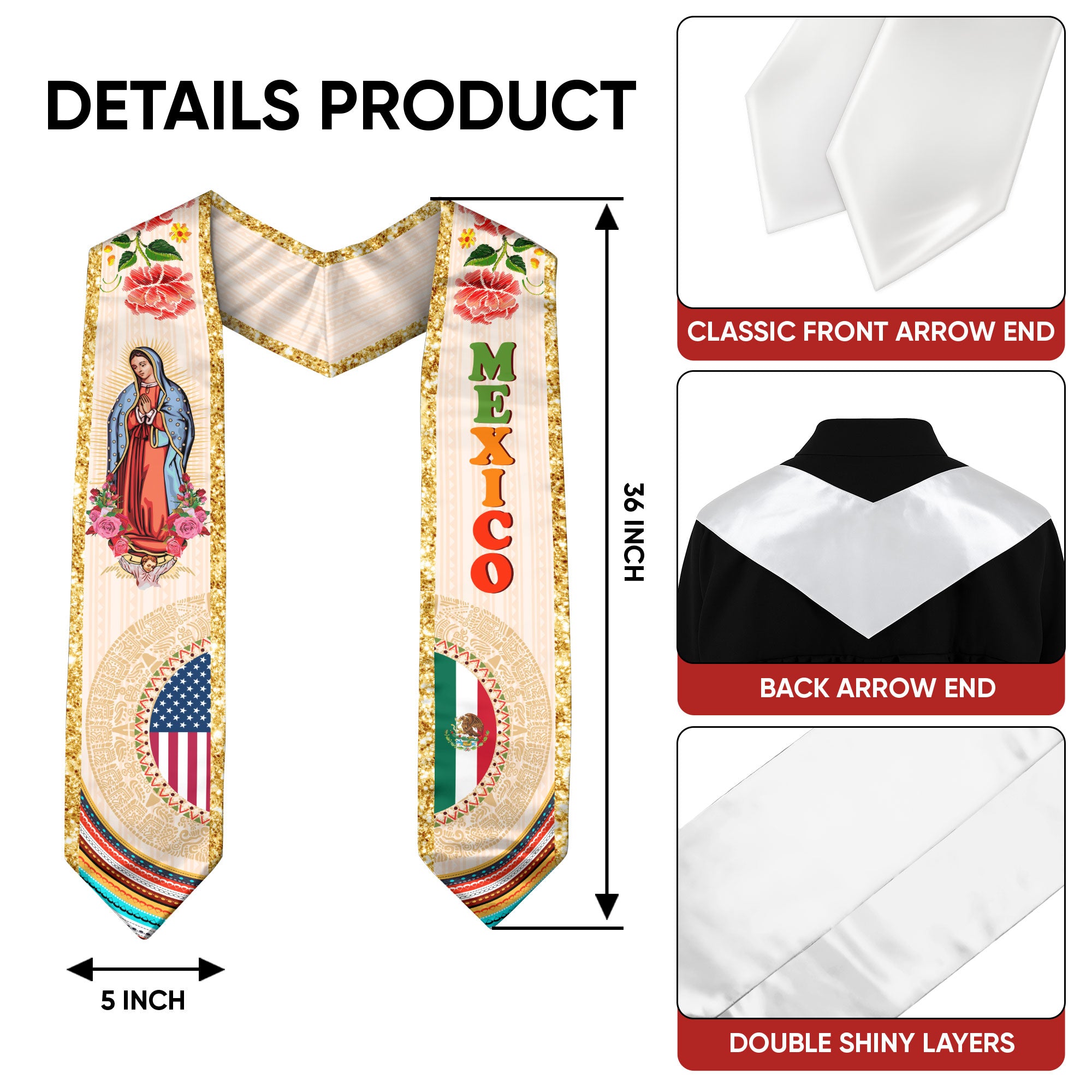 Mexico Sash 2026, Mexican Graduation Stole for High School and College, Senior Class