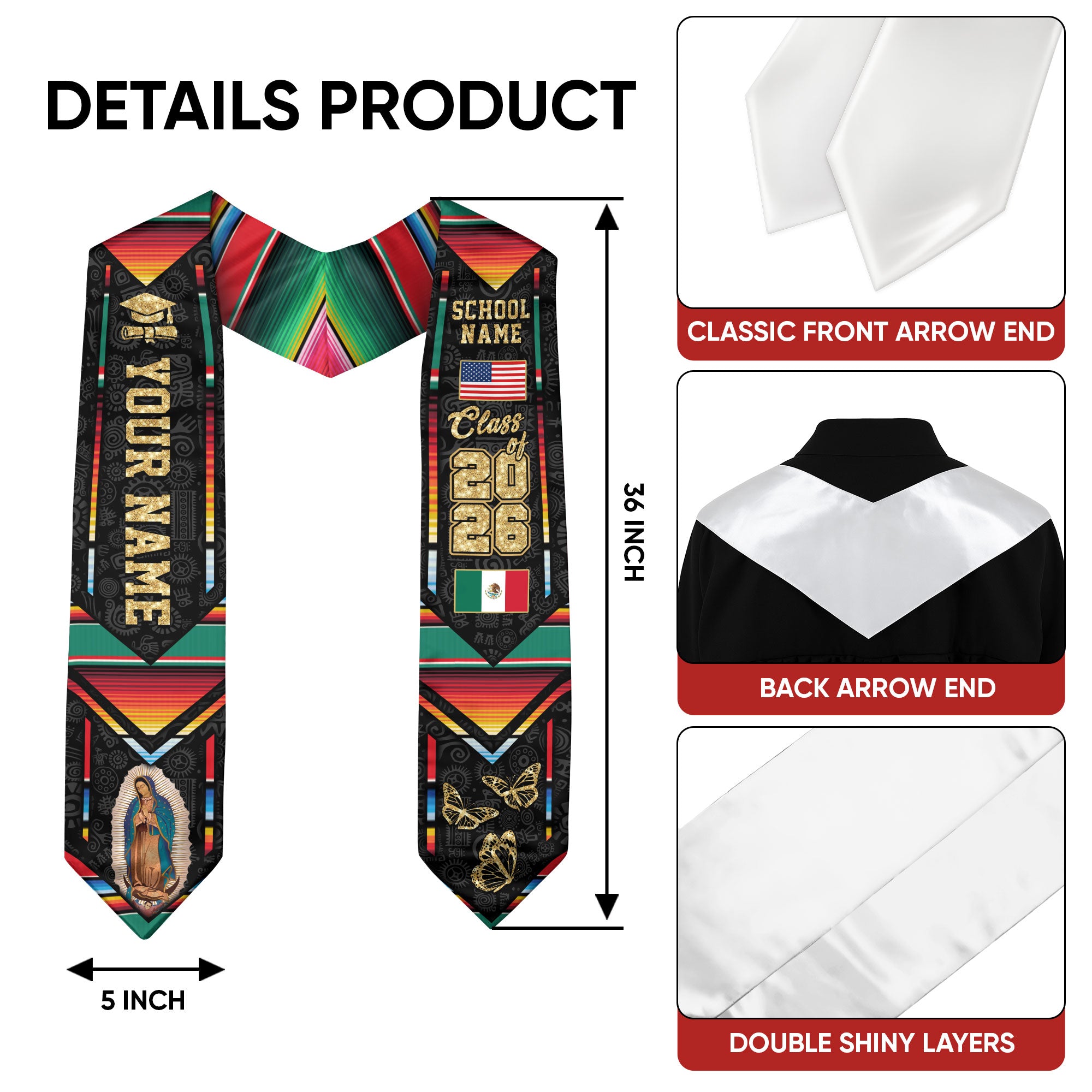 Mexican Graduation Stole 2026, Custom Mexico Sash, Personalized Graduate