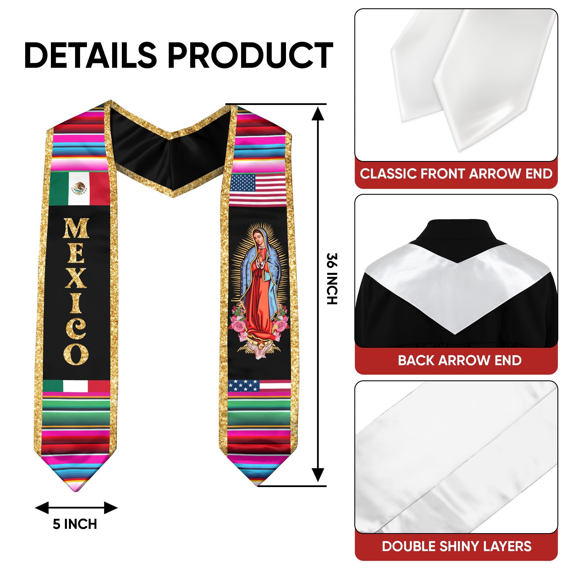 Stole Mexico 2026, Mexican Graduation Sash Premium Quality