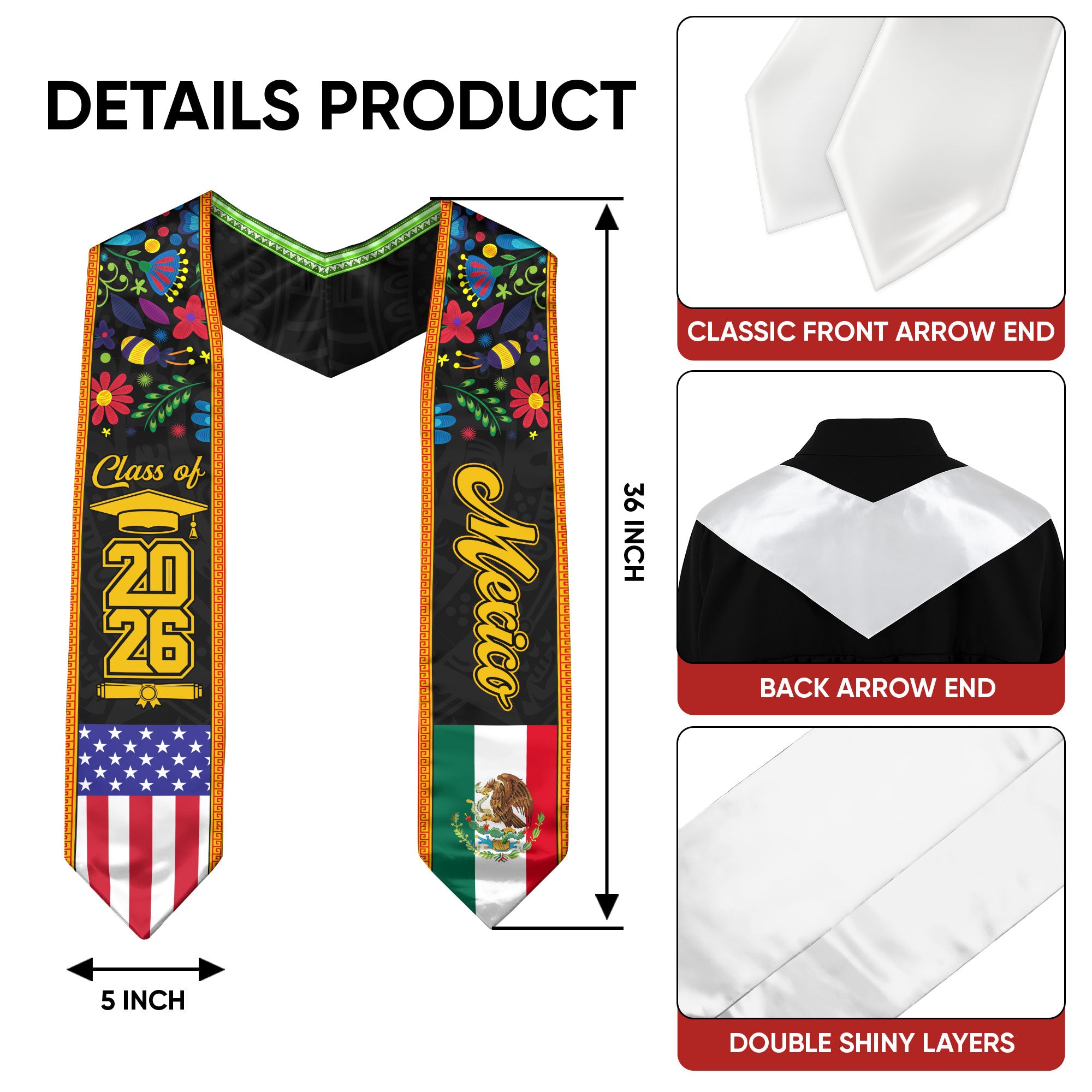 Mexican Stole Mexico 2026, Graduation Sash Elegant Design