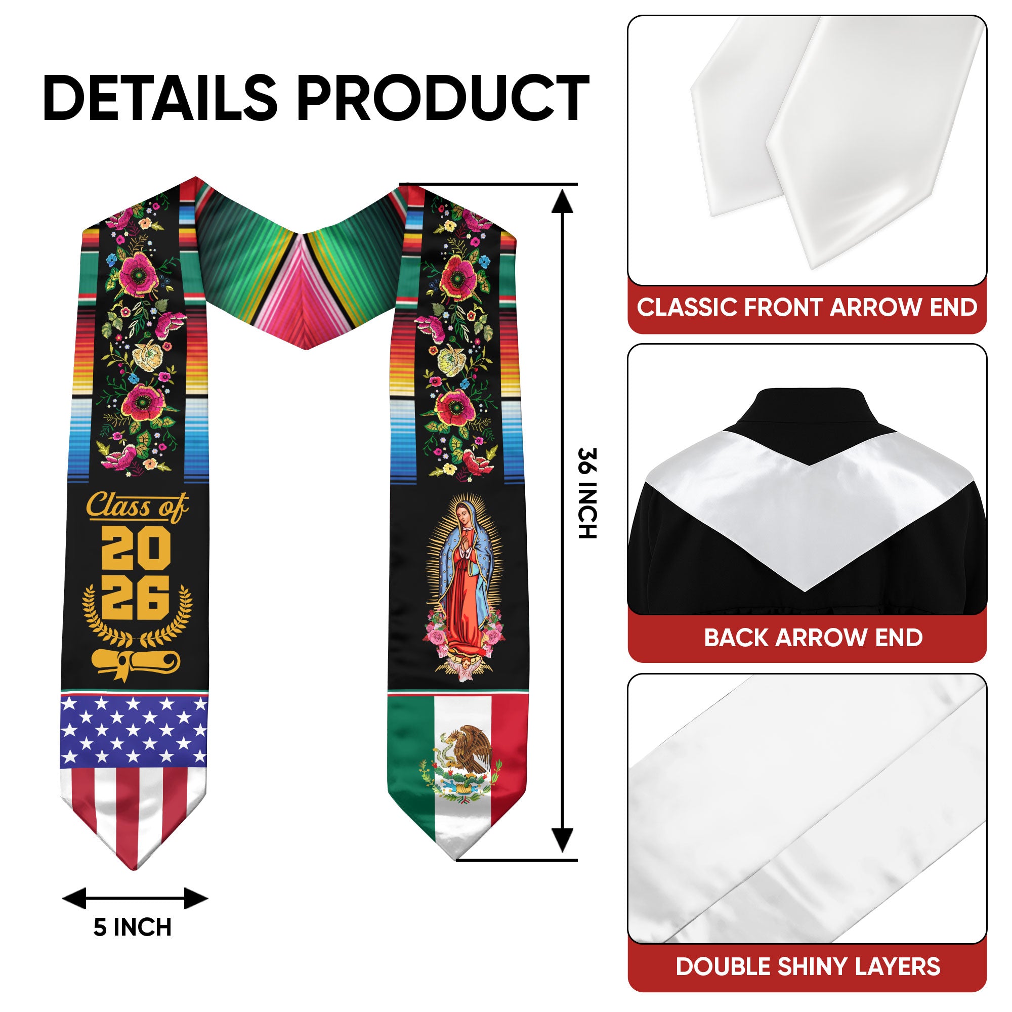 Mexican Graduation Stole Mexico 2026, Cultural Sash for Students