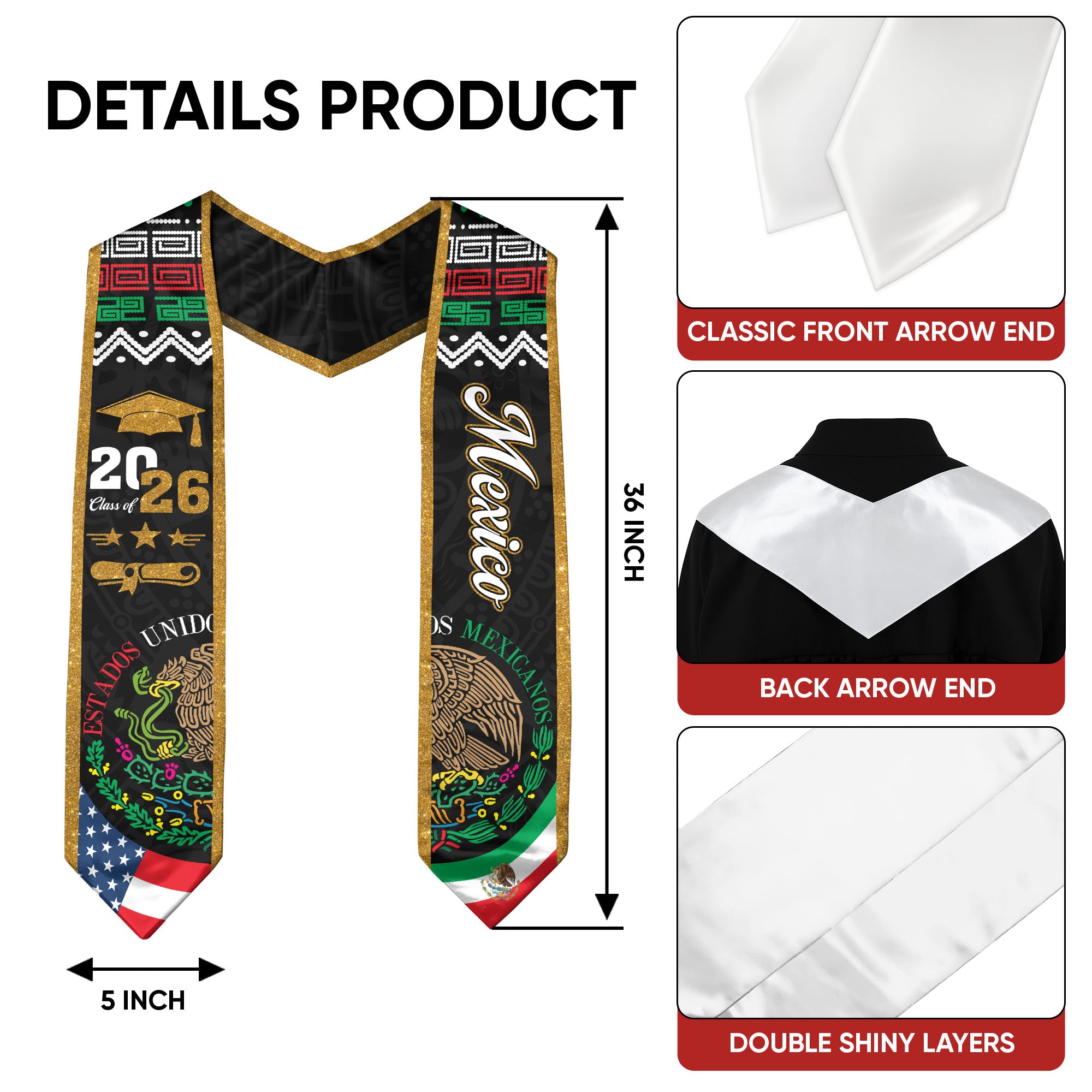 Mexico 2026 Stole, Mexican Sash for Graduation Outfit