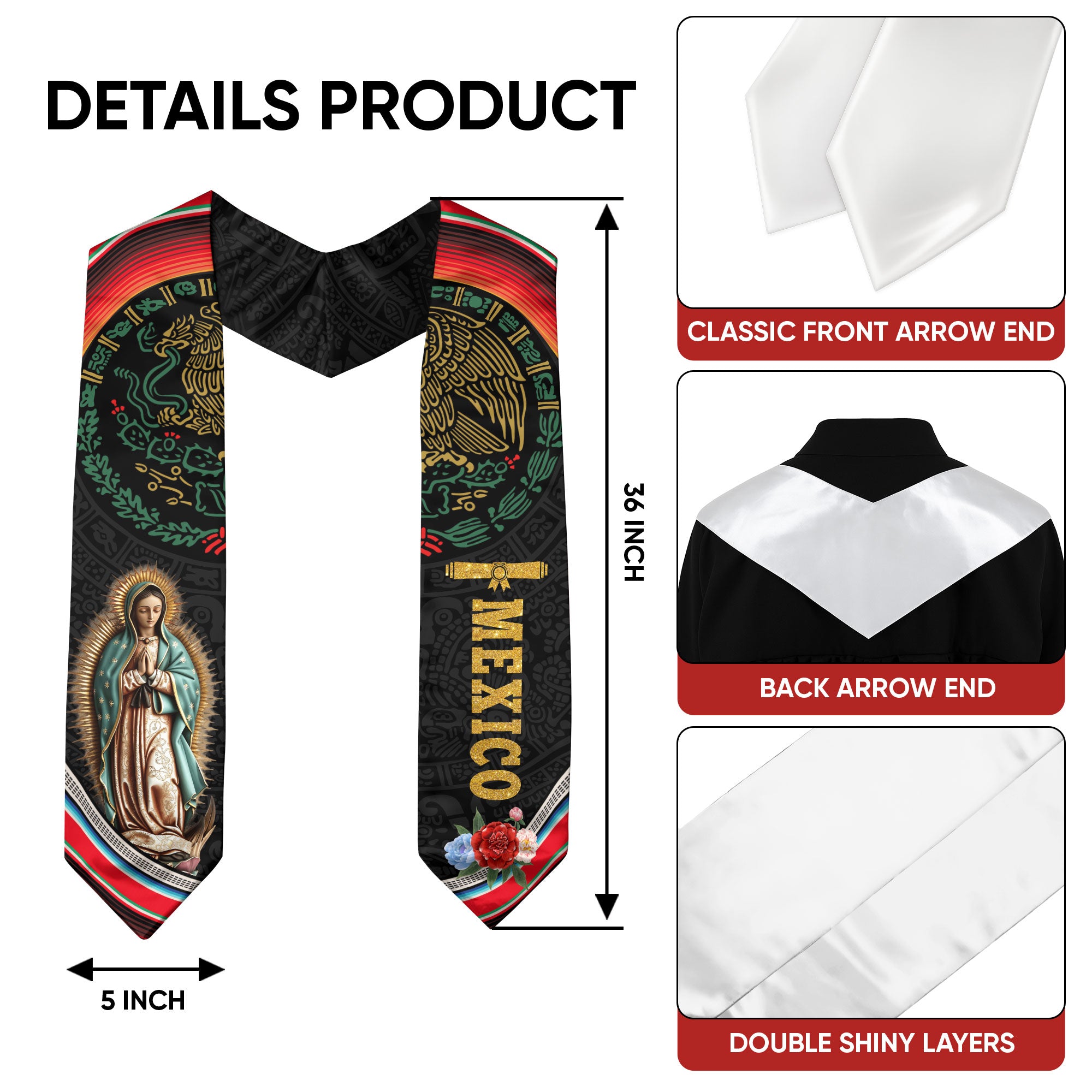 Mexican Graduation Stole Mexico 2026, Sash for High School Graduate