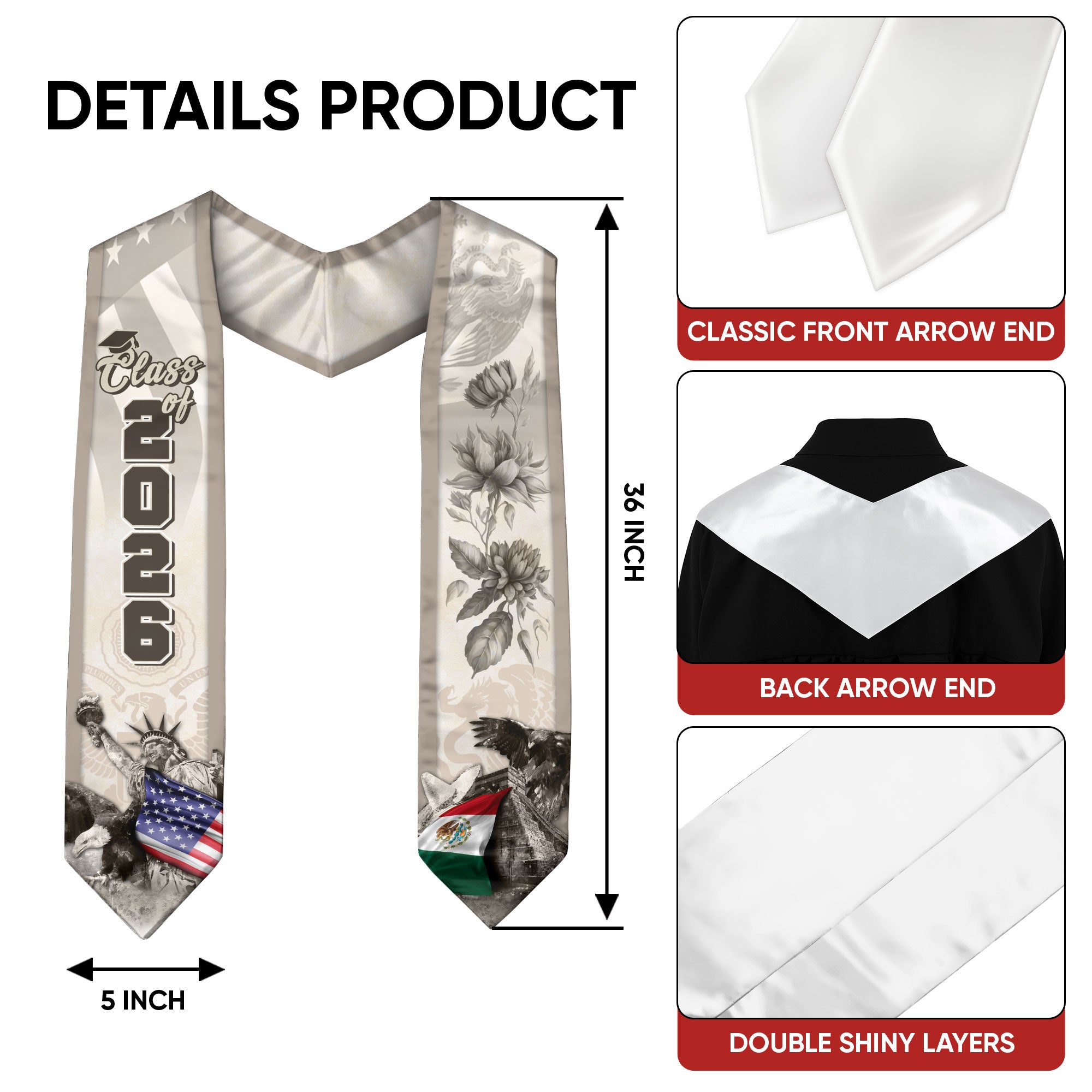 Mexico Graduation Sash 2026, Mexican Stole for Graduate Celebration