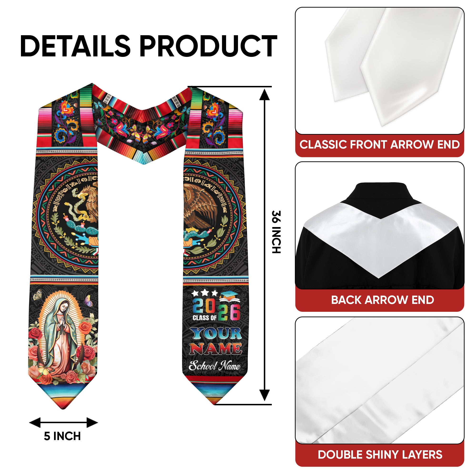 Personalized Mexico Graduation Sash 2026, Custom Mexican Stole for Graduate, Stylish Graduation Stole for Mexican Graduate