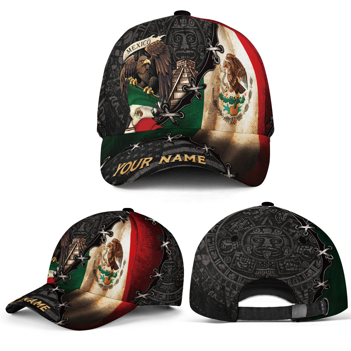 Custom Mexico Flag Eagle Aztec Map Heritage Pride Roots Design Hat