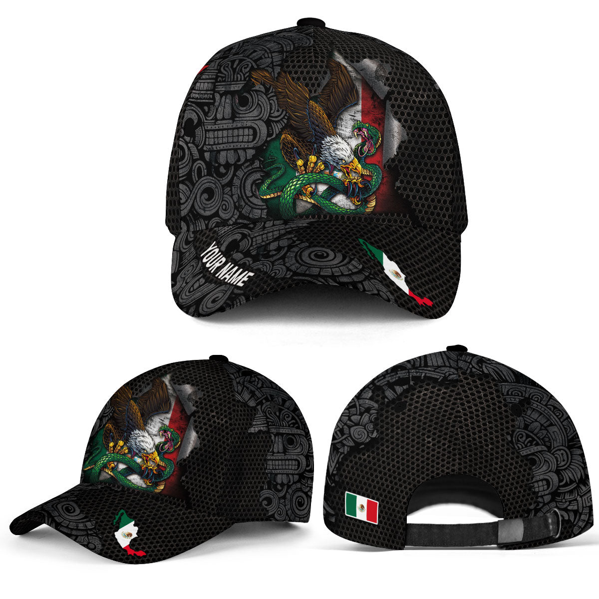 Custom Mexico Flag Eagle Serpent Aztec Heritage Pride Power Roots Hat