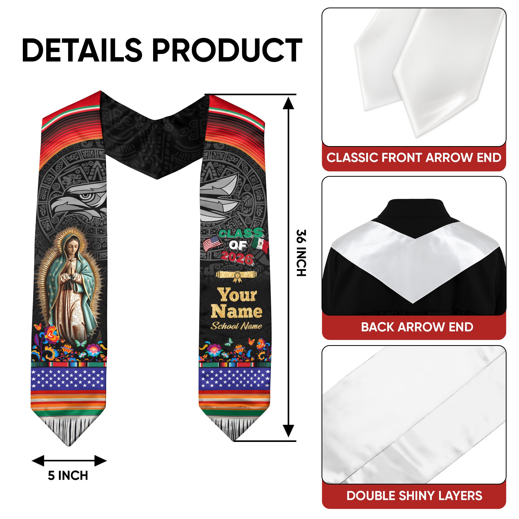 Mexico Graduation Stole 2026 for Graduate, Custom Personalized Mexican Sash