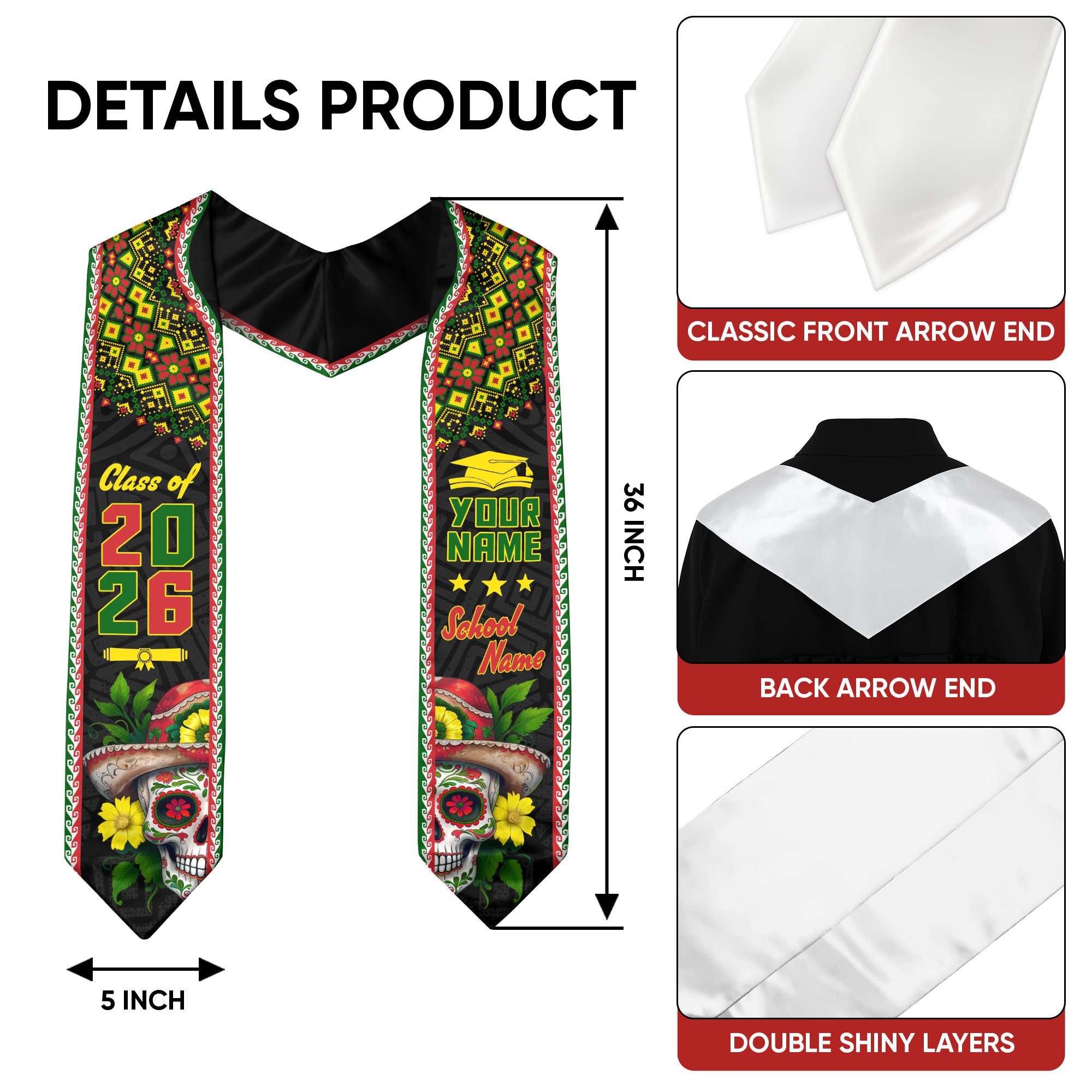 Aztec Mexican Mexico Stole 2026, Custom Graduation Sash for Accomplished Graduate