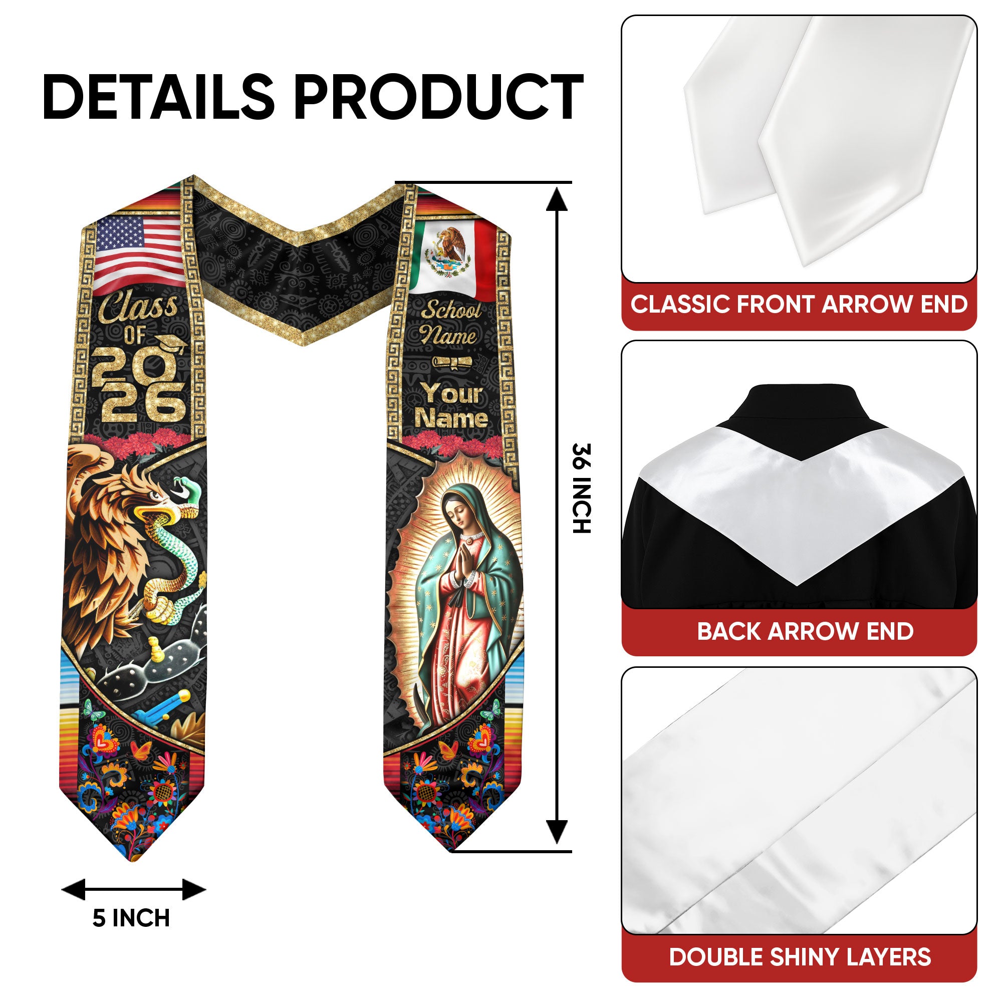 Custom Mexican Sash 2026 for Graduation, Personalized Mexico Stole for Graduate