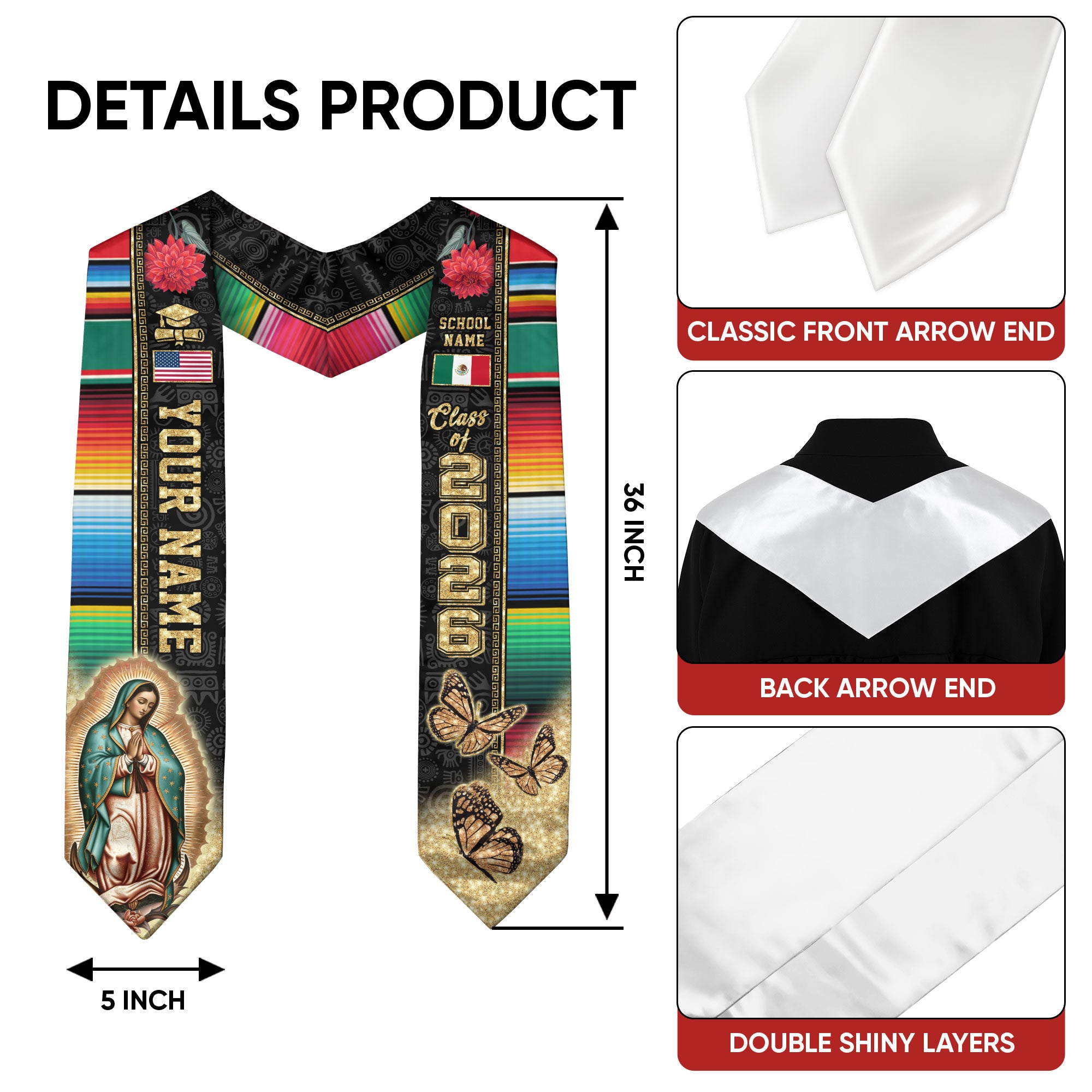 Mexico Personalized Sash 2026 for Graduate, Custom Mexican Graduation Stole