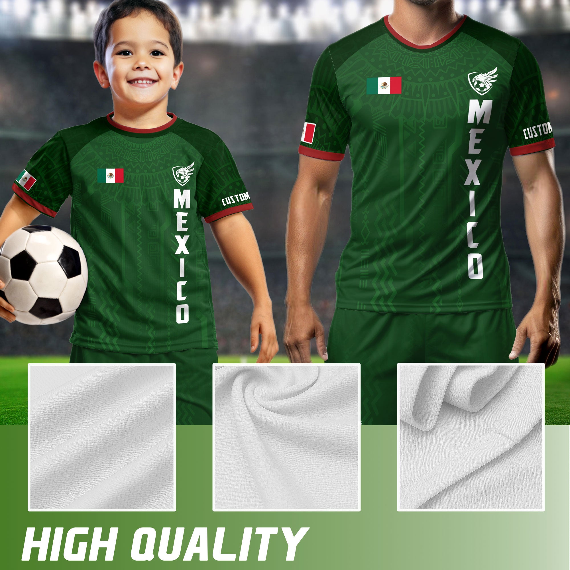 Custom Soccer Jersey Mexico Green Aztec Pattern Design