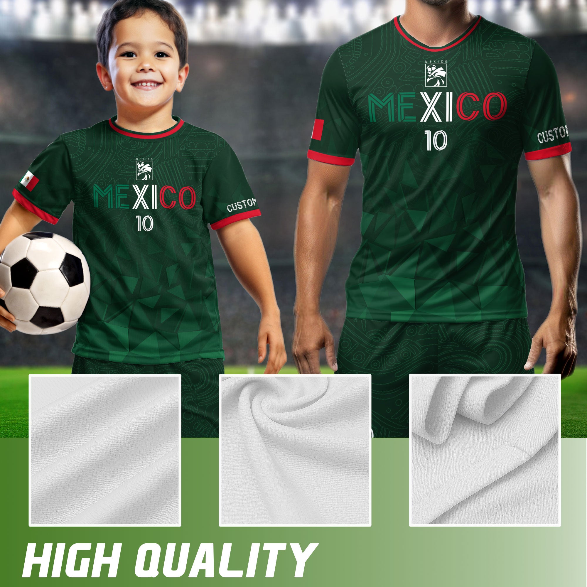 Custom Soccer Jersey Mexico Green Geometric Aztec Design
