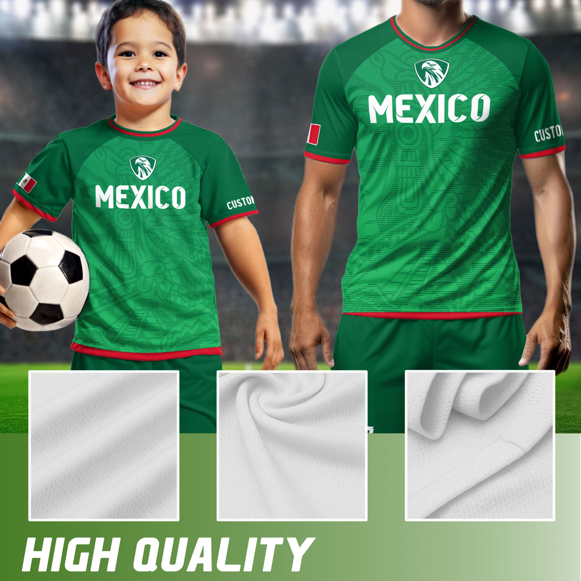 Custom Mexico Green Aztec Pattern Crest Design Soccer Jersey