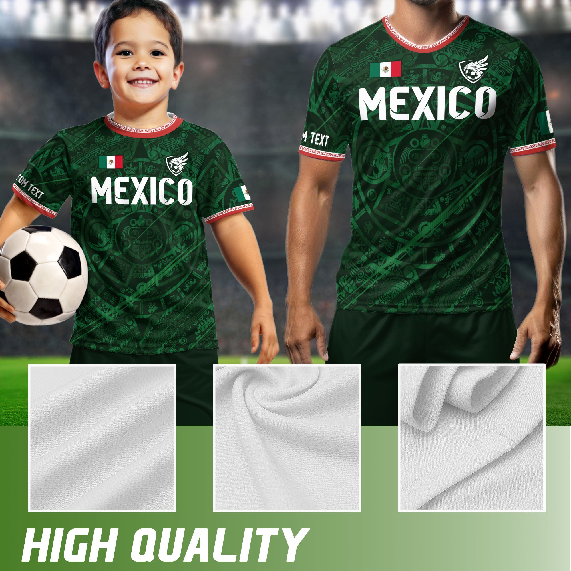 Custom Soccer Jersey Mexico Green Aztec Calendar Design
