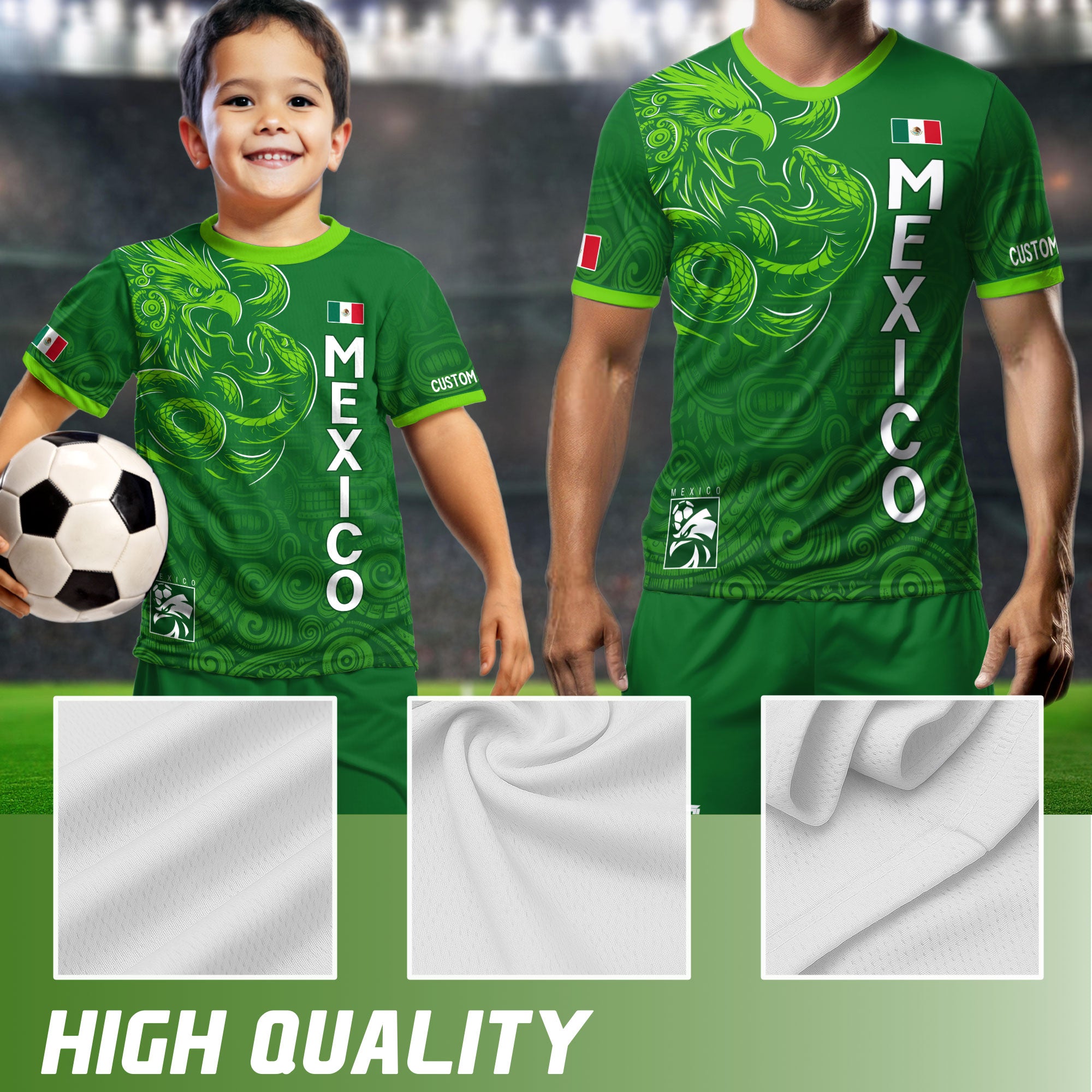 Custom Soccer Jersey Mexico Green Aztec Eagle Serpent Design